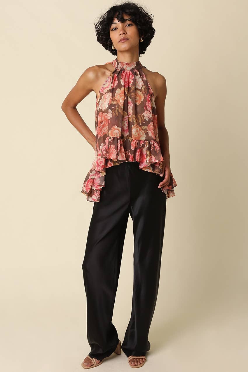 Victoria Floral Ruffle Halter Top