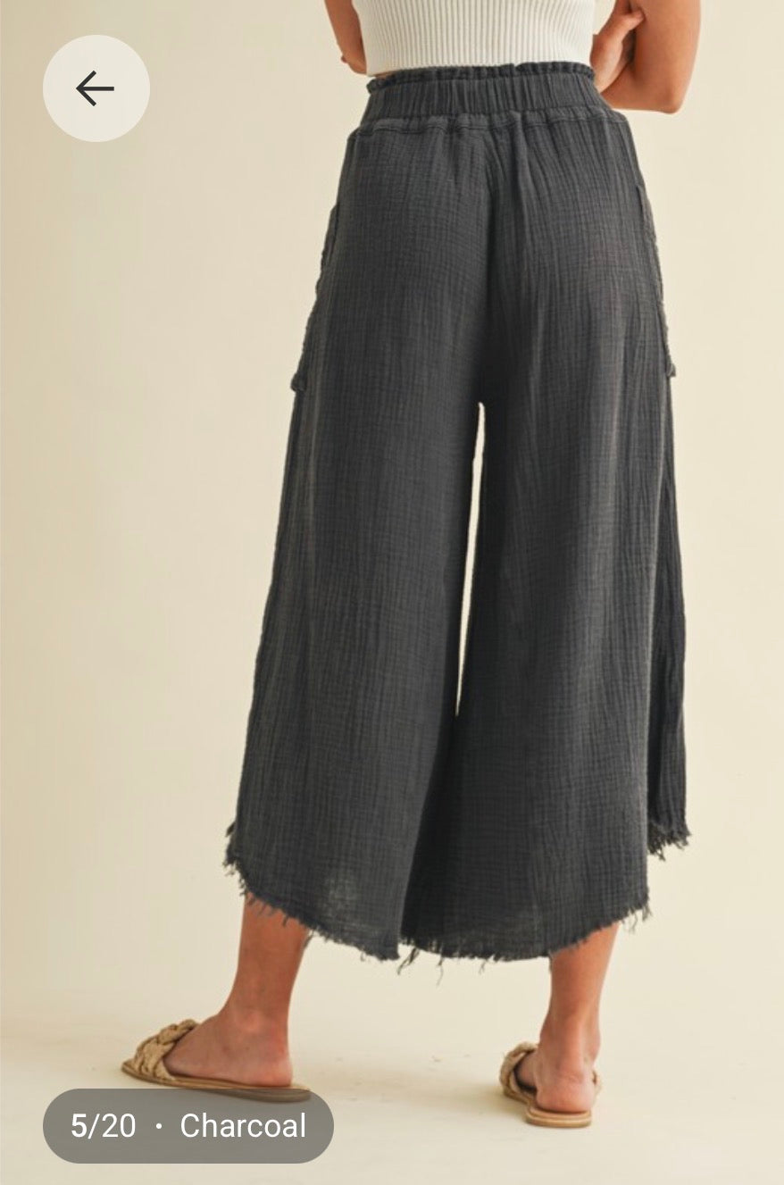 Gauze Wide Leg Button Pants