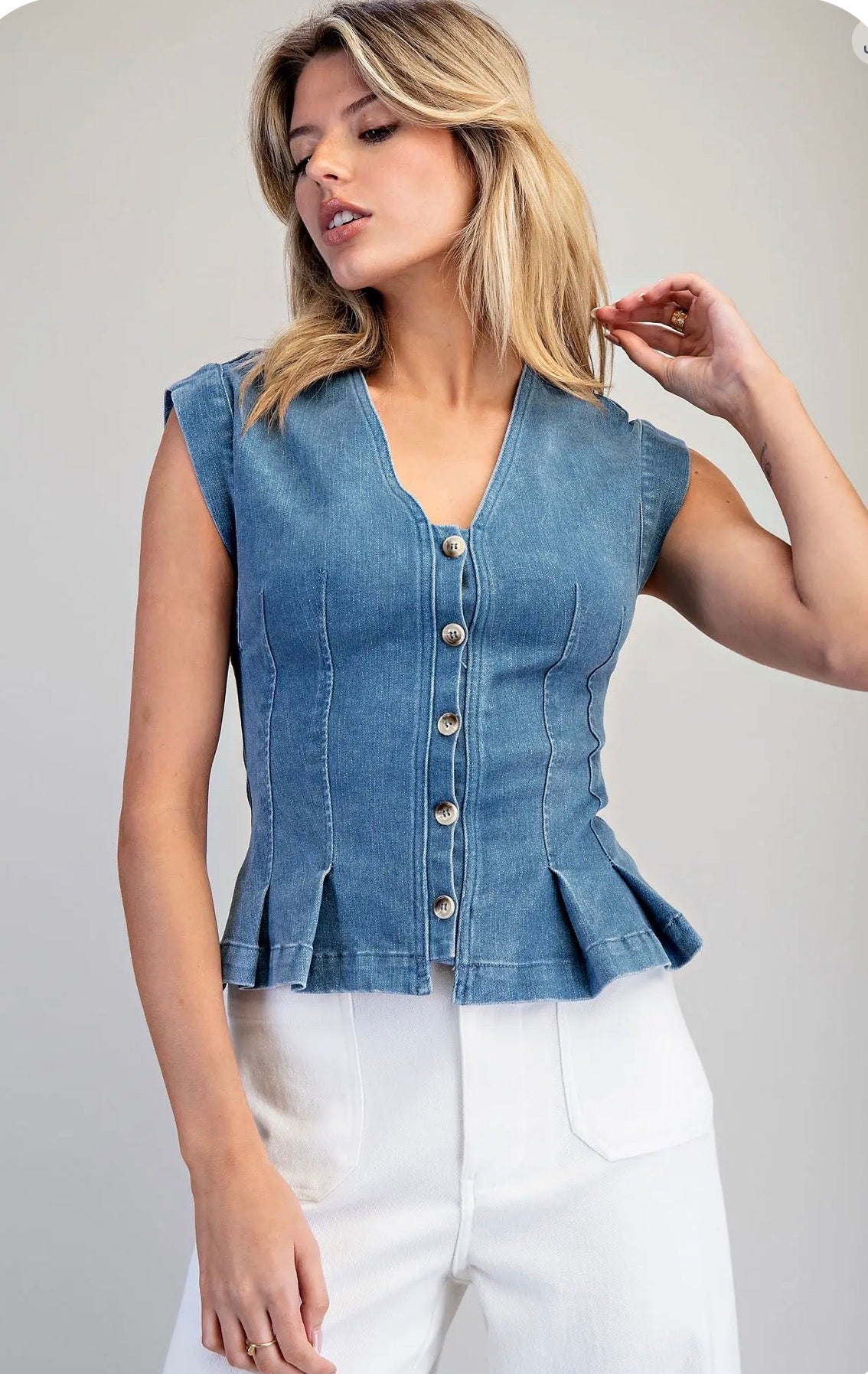 Denim Peplum Buttoned Top