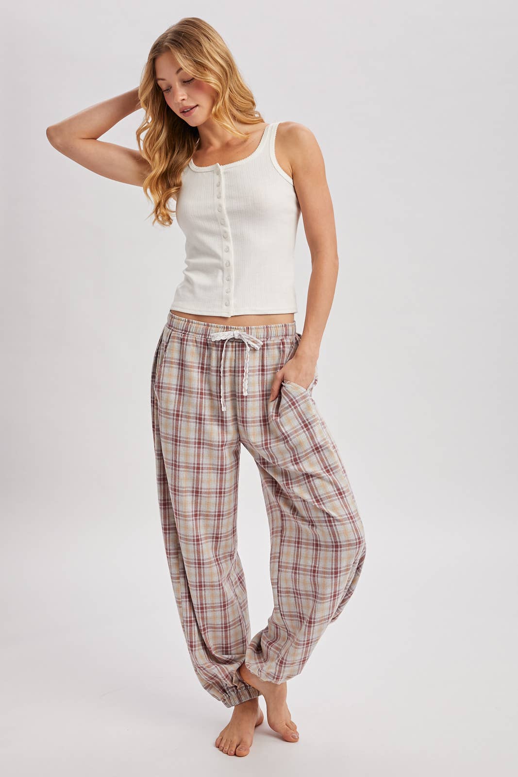 PLAID DRAWSTRING LOUNGE PANTS