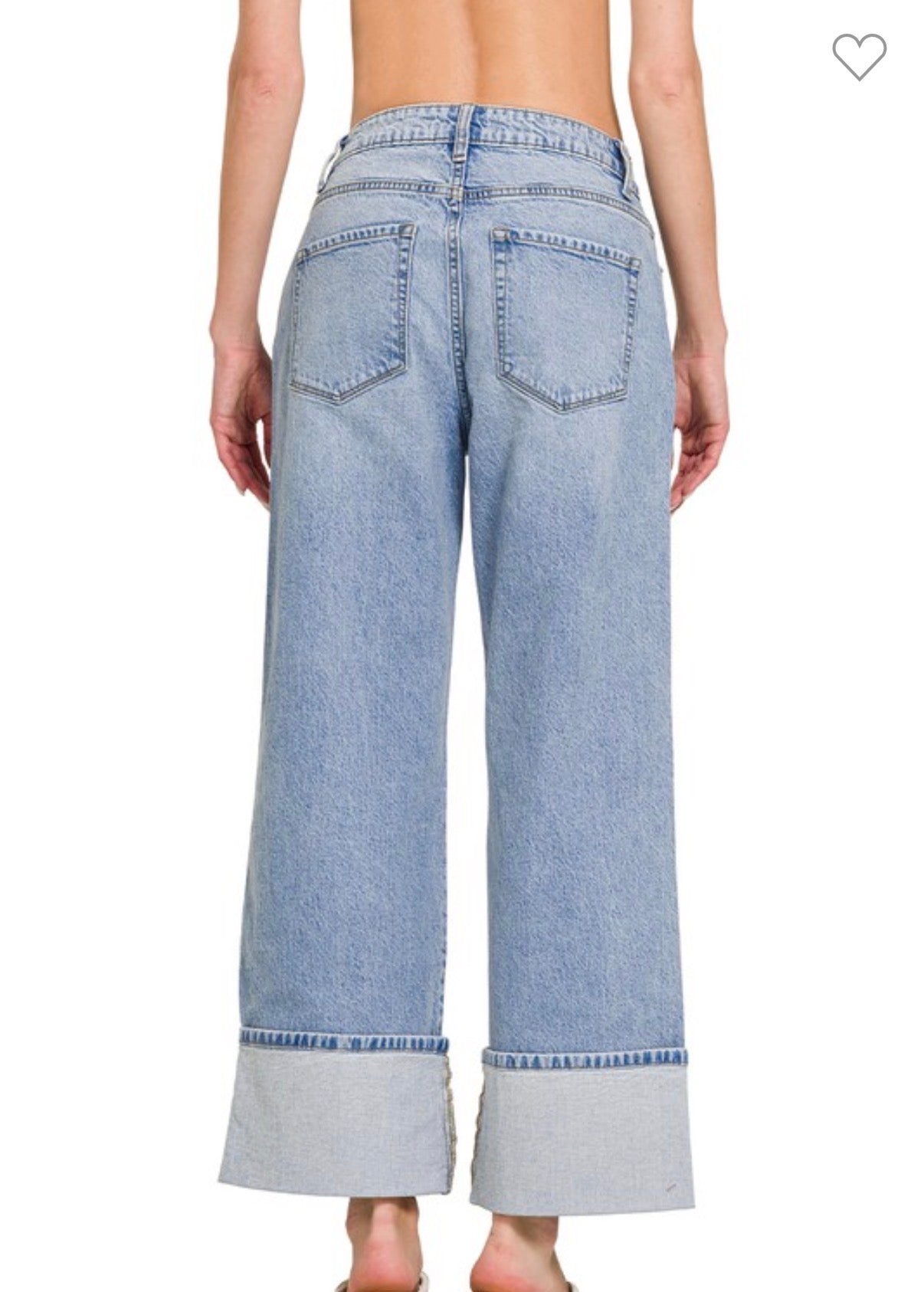 Cuffed High Rise Wide Leg Denim