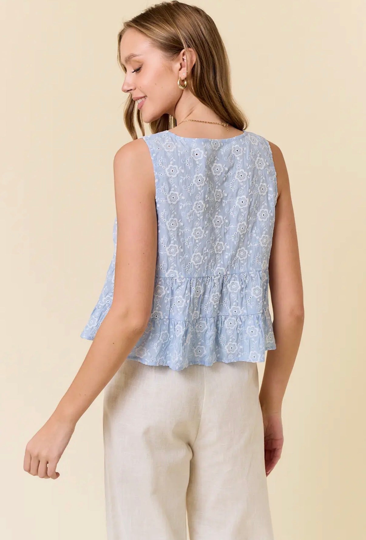 Floral Embroidery Tie Top