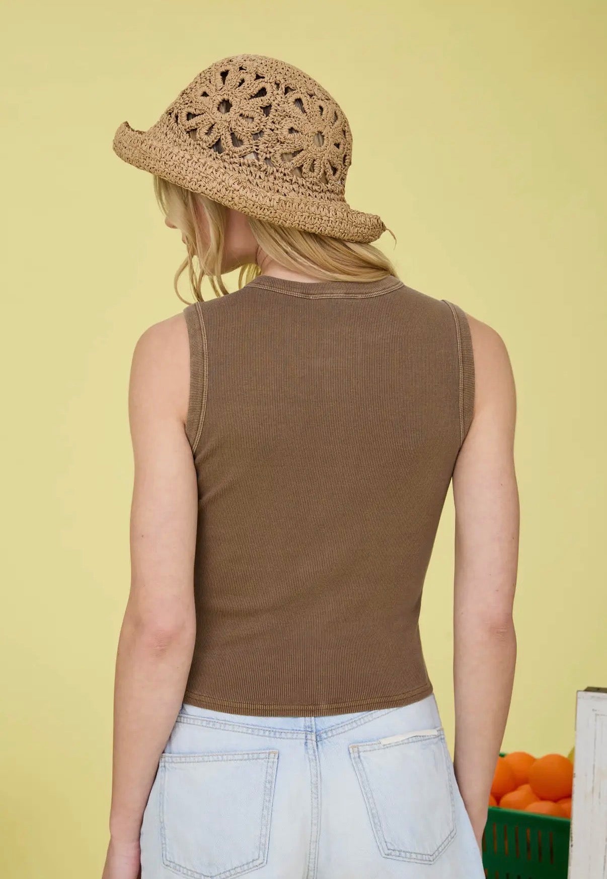 Washed Button Down Sleeveless Top
