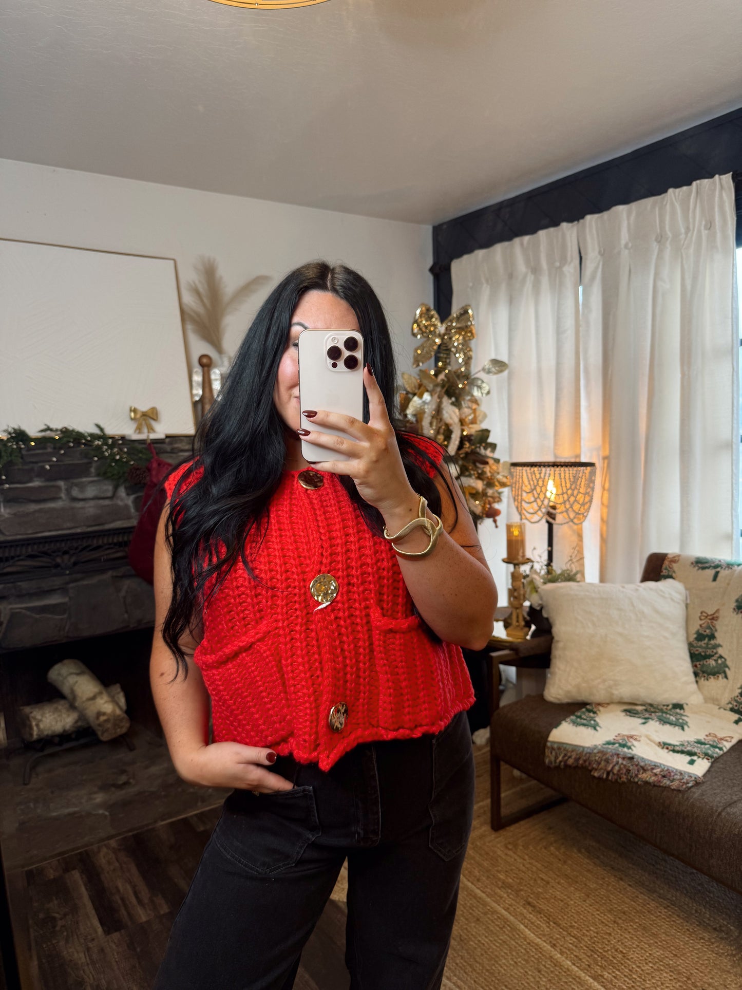 Red Knitted Sweater Vest