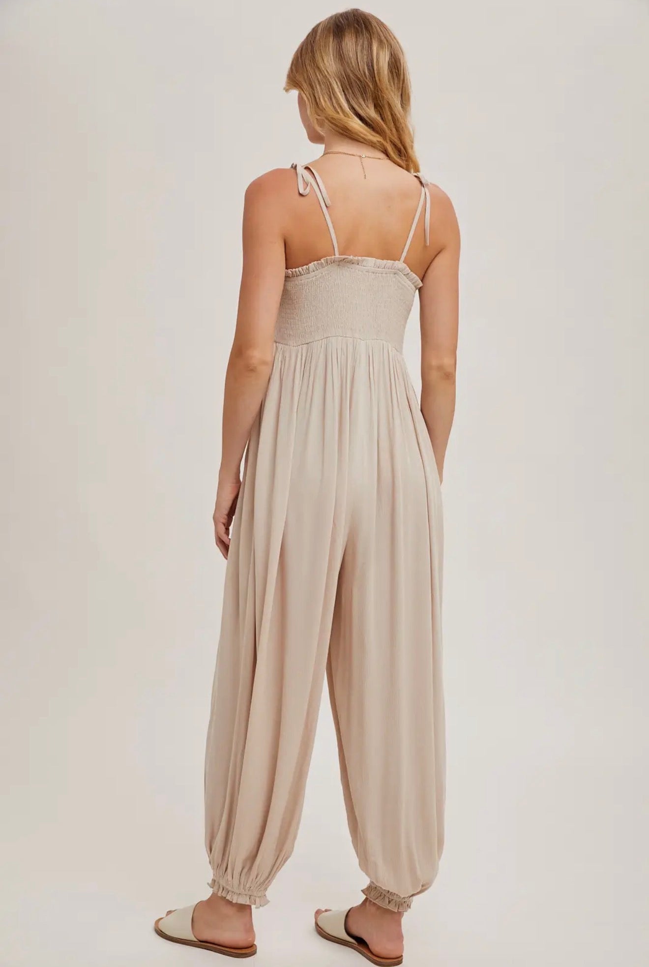 Smocked Top Beige Jumpsuit