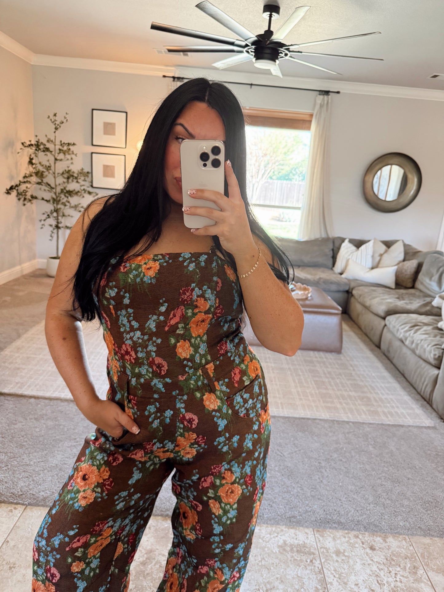 Floral Square Neckline Jumpsuit