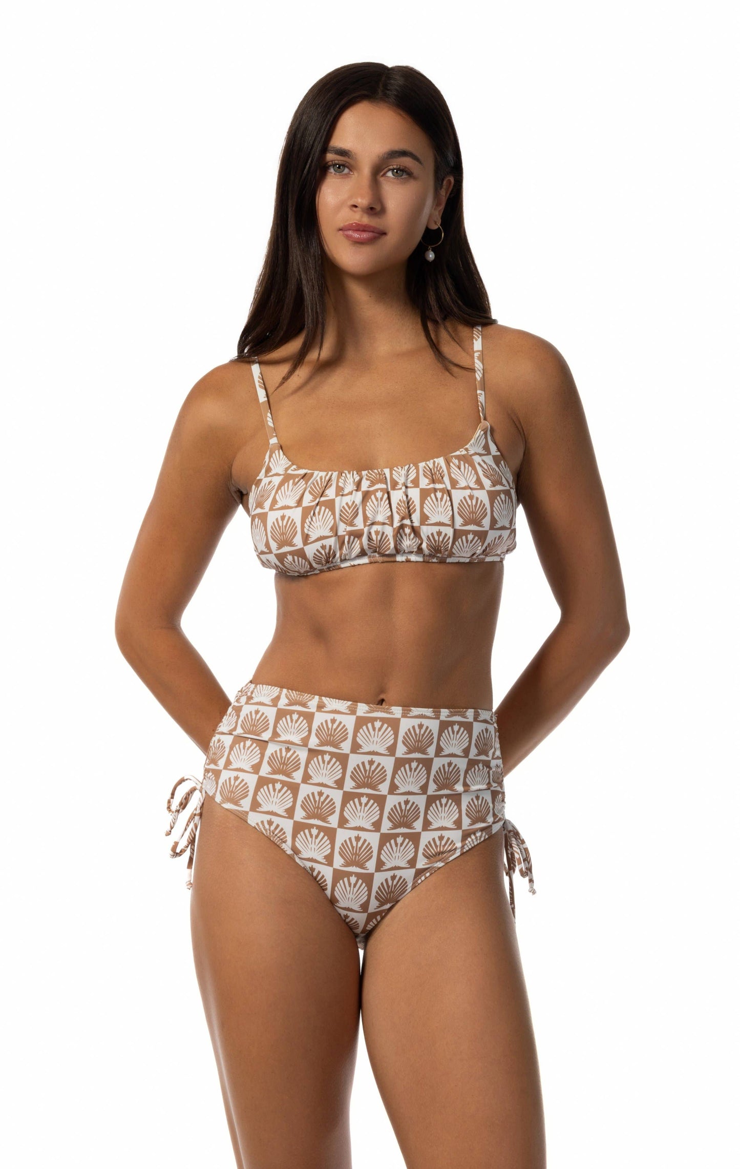 BROWN/WHT ABSTRACT SHELL HIGH WAIST BOTTOMS