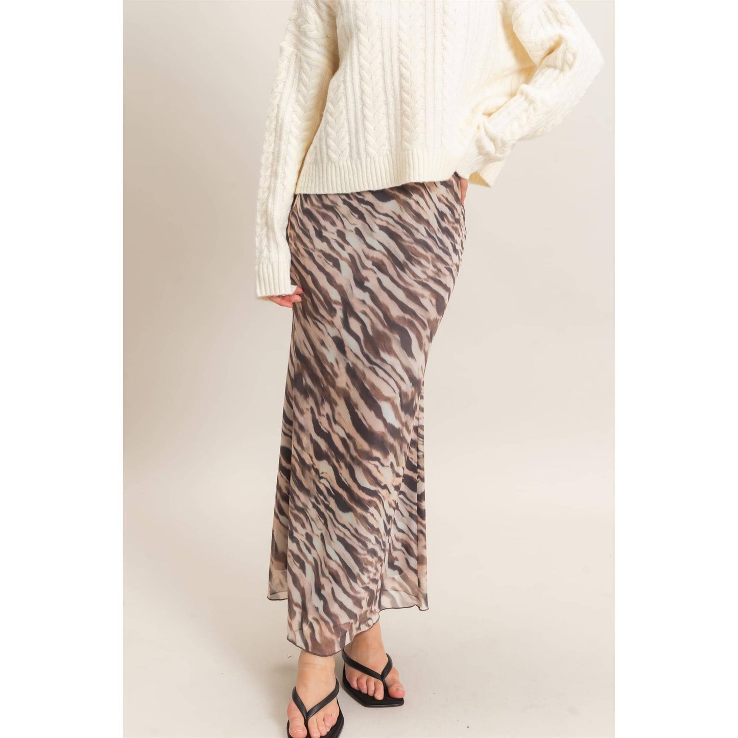 Printed Animal Mesh Maxi Skirt