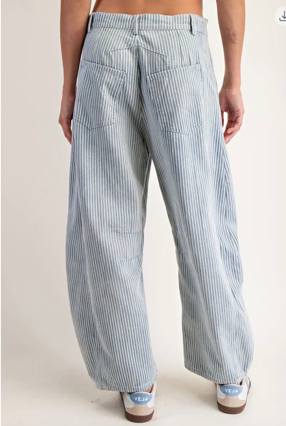 Mineral Washed Pinstriped Barrel Jeans