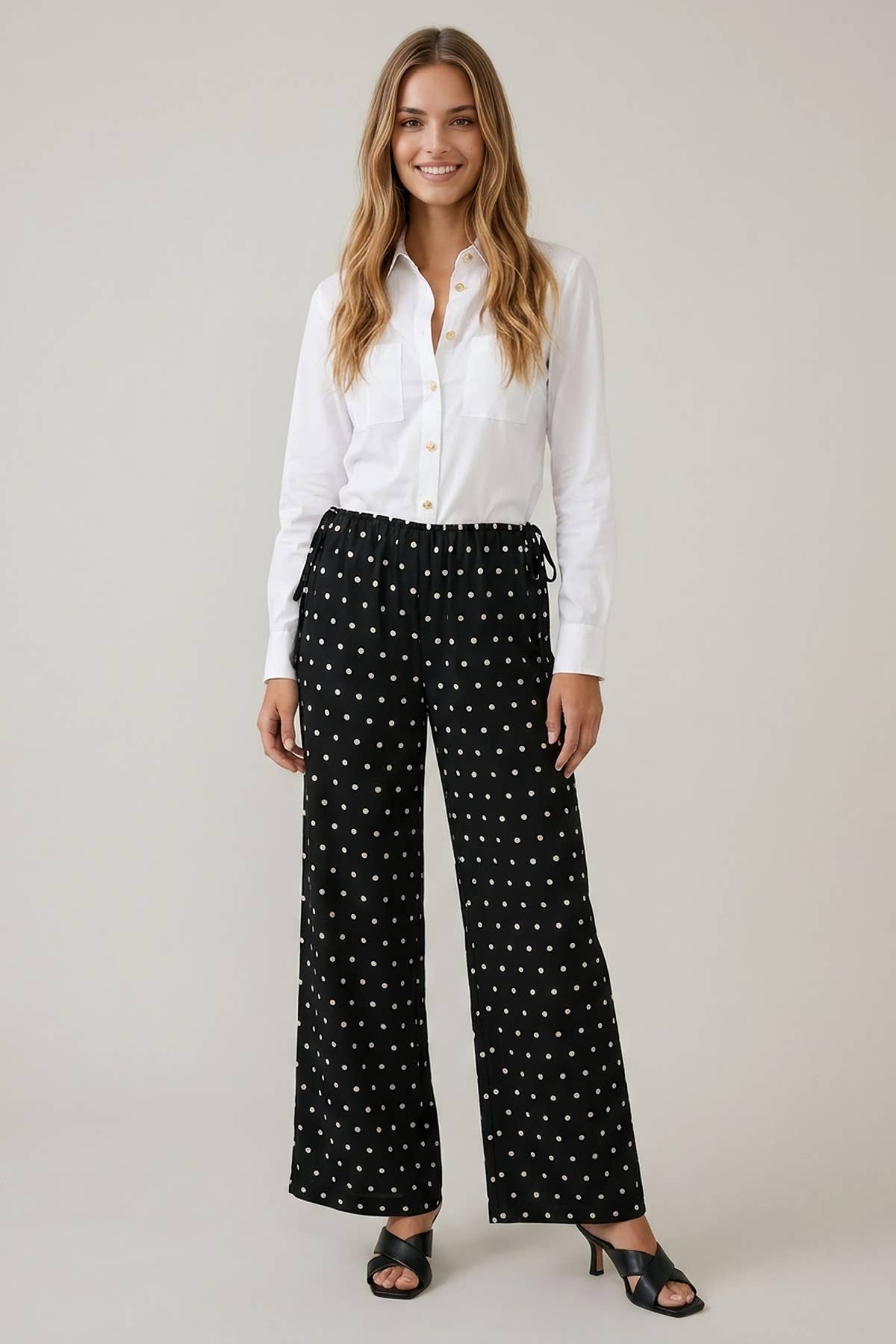 POLKA DOT SIDE CUT OUT ELASTIC PANTS