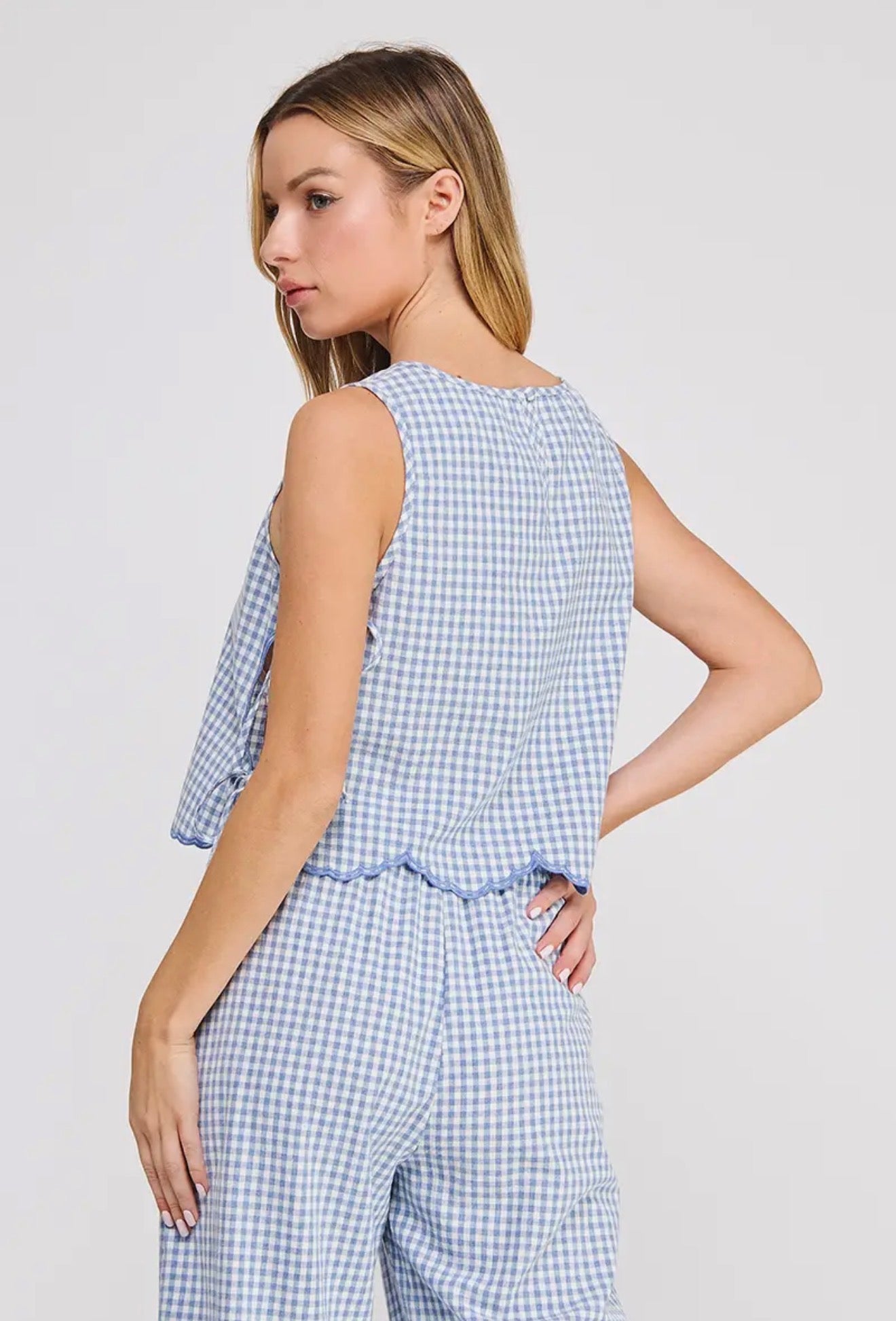 Woven Gingham Side Tie Tank Top