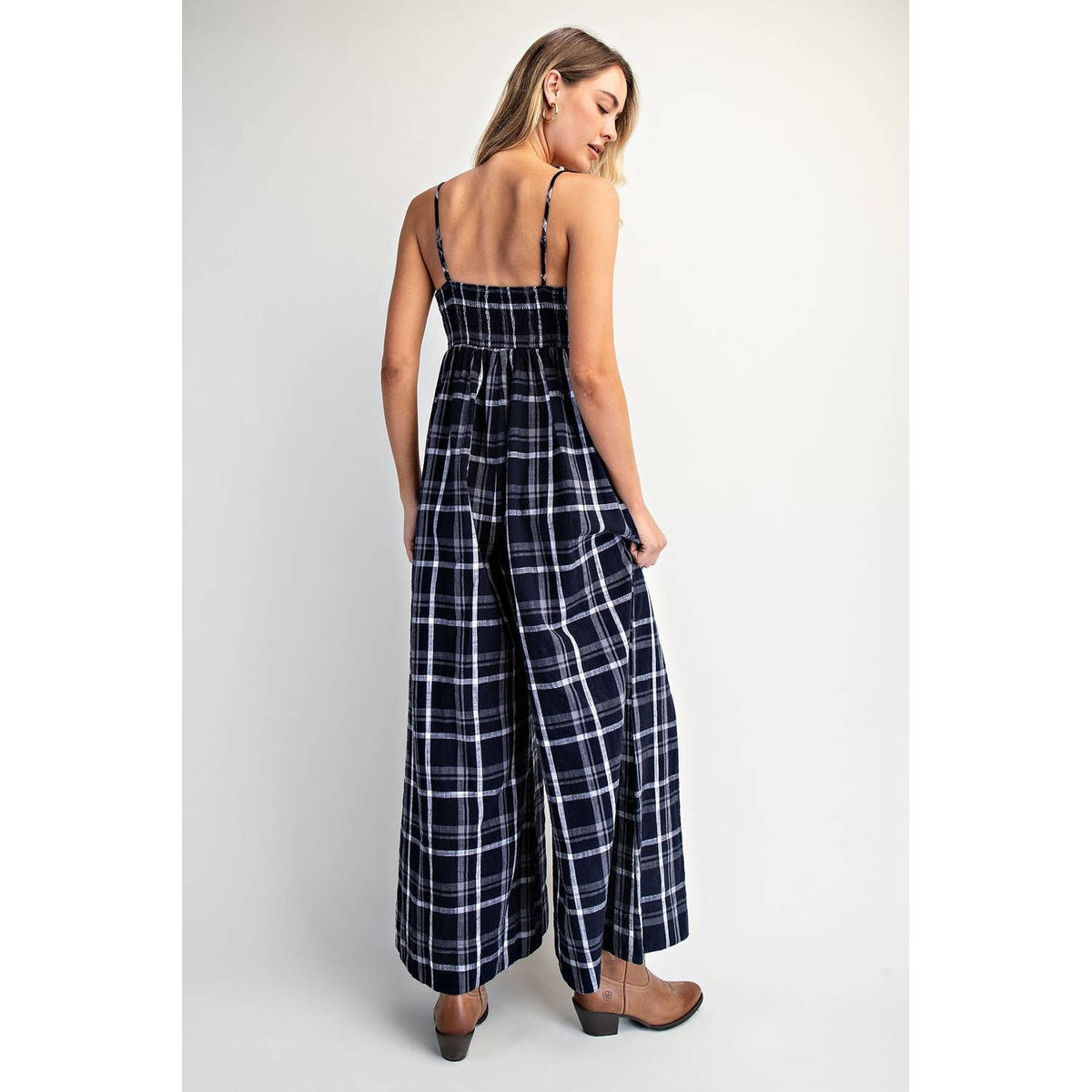 CHECKER PLAID CAMI JUMPSUIT