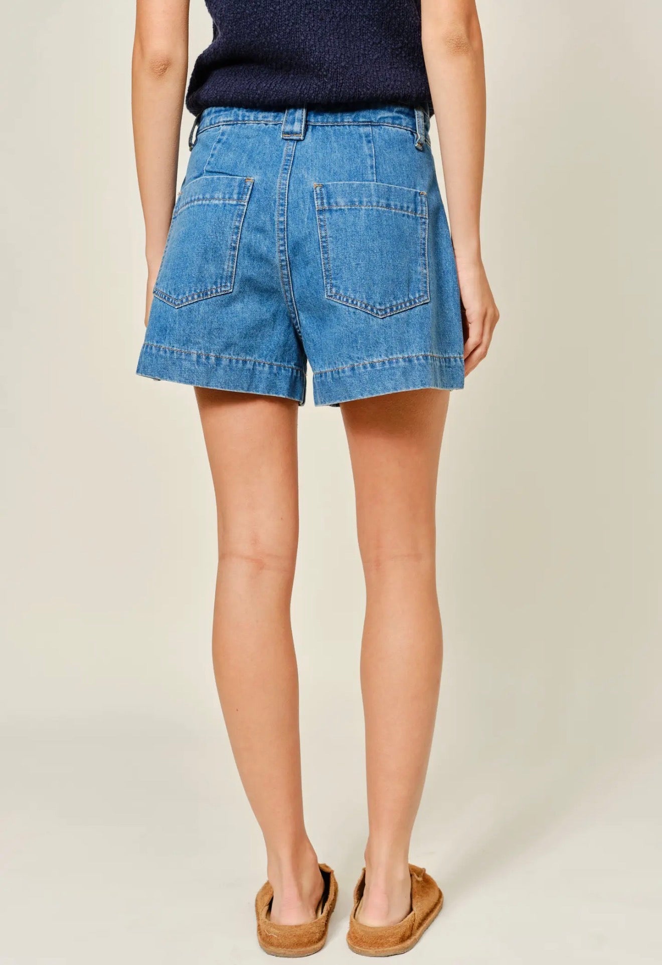 Mid Rise Flare Denim Shorts
