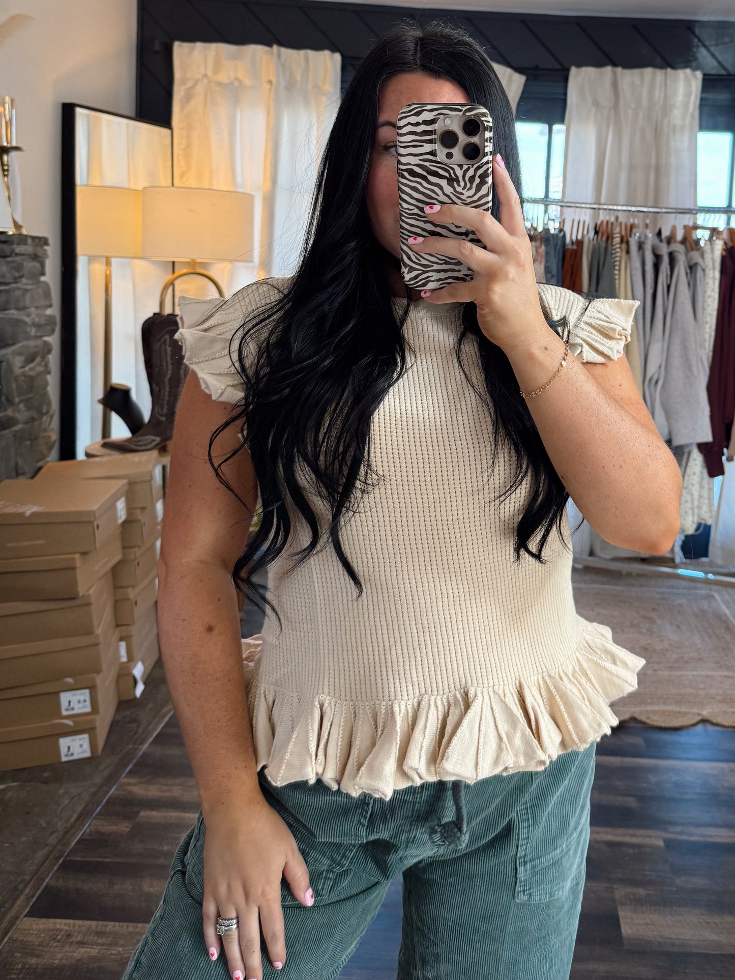 Ruffled Pointelle Knit Top
