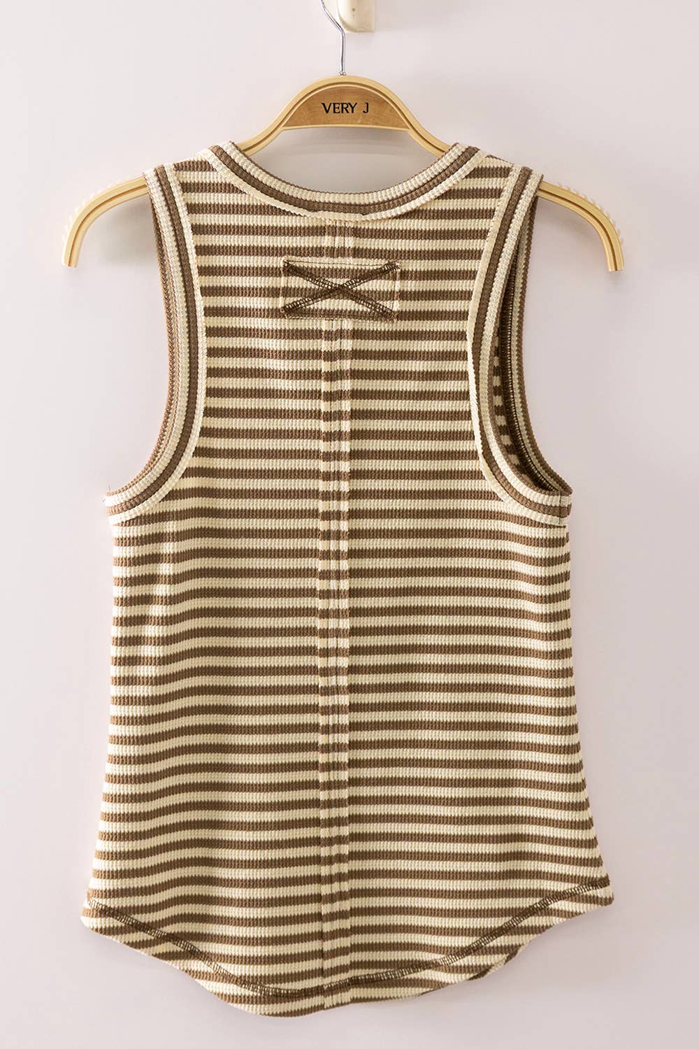 Striped Button Down Fitted Knit Tank Top