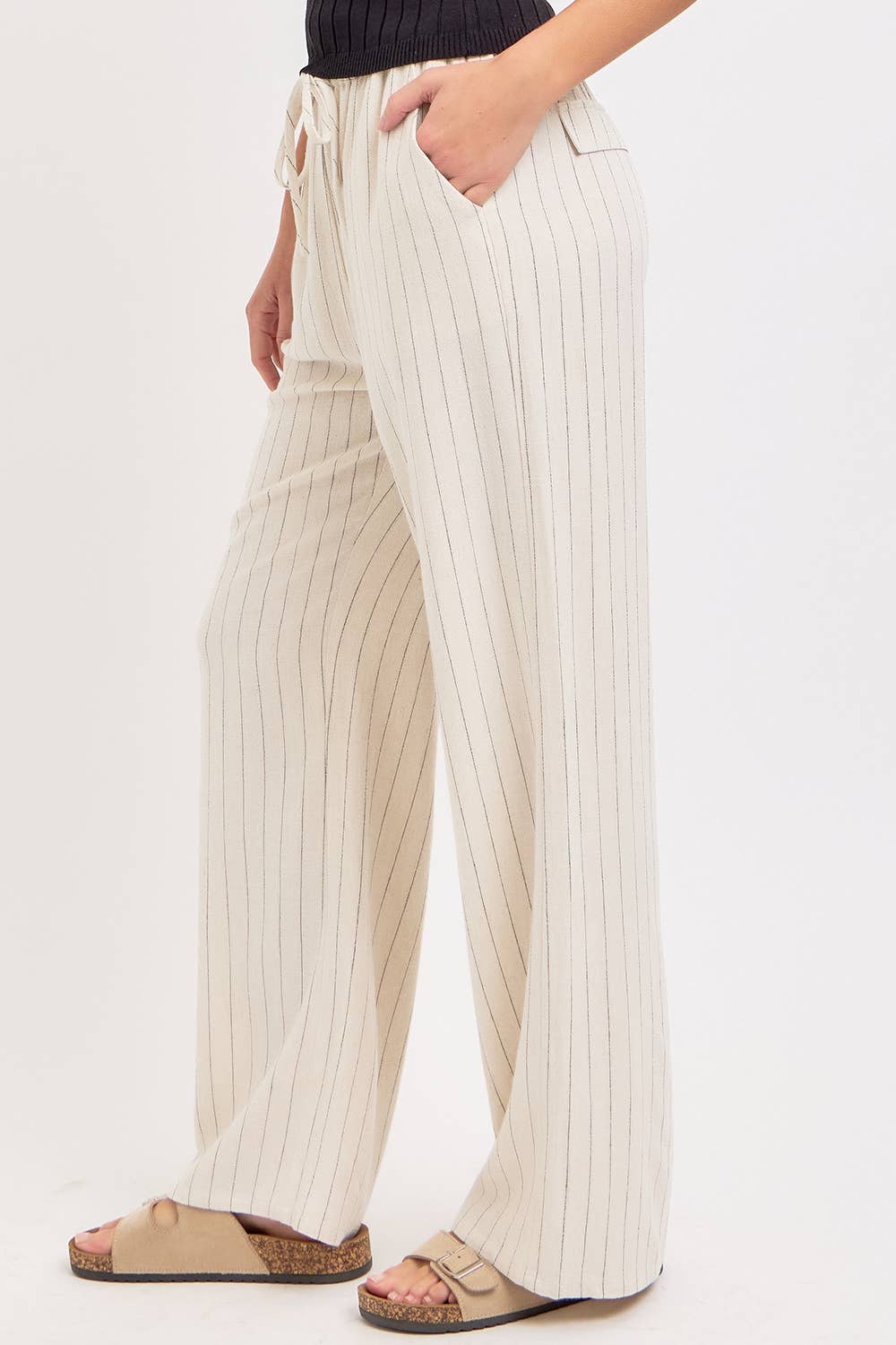 LINEN BLEND STRIPED PULL ON PANTS