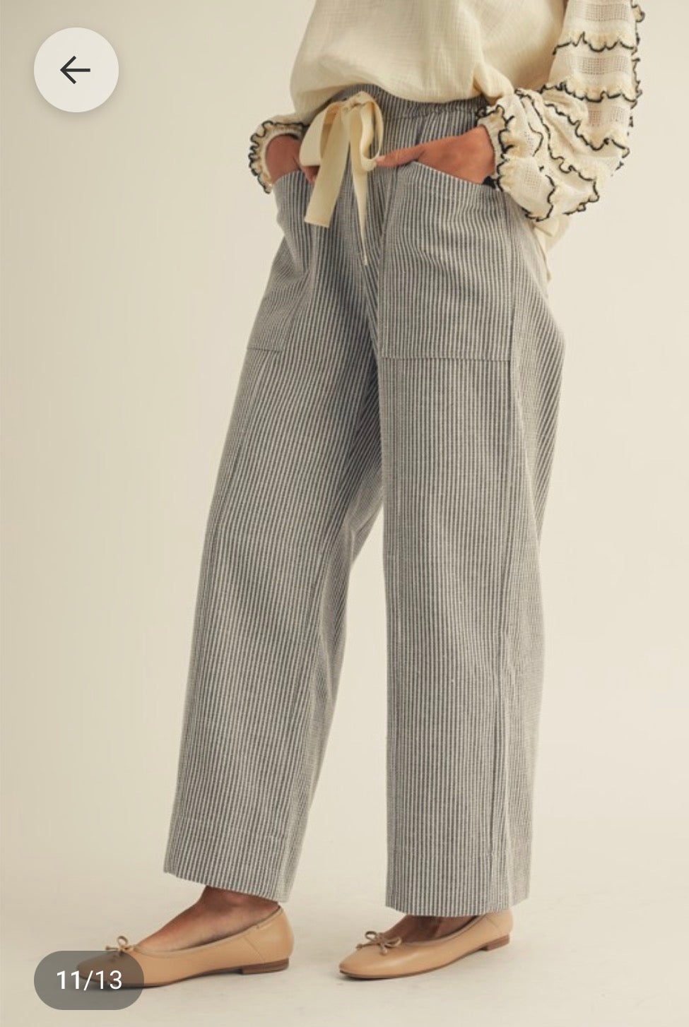 Striped Tie Waist Elastic Pants