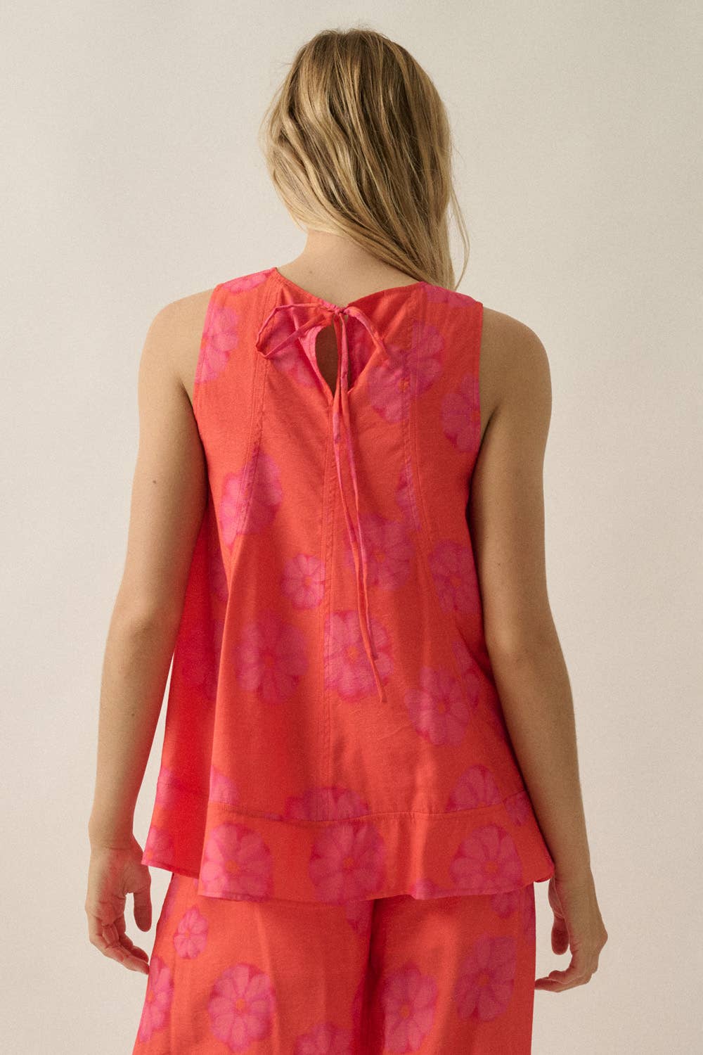 Floral-Print Sleeveless A-Line Tunic Top