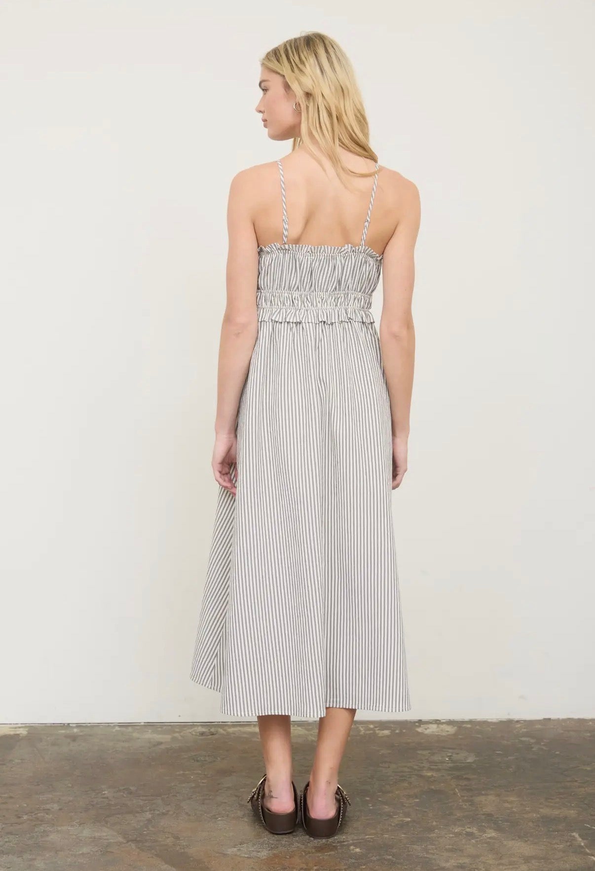 Stripe Spaghetti Strap Midi Dress