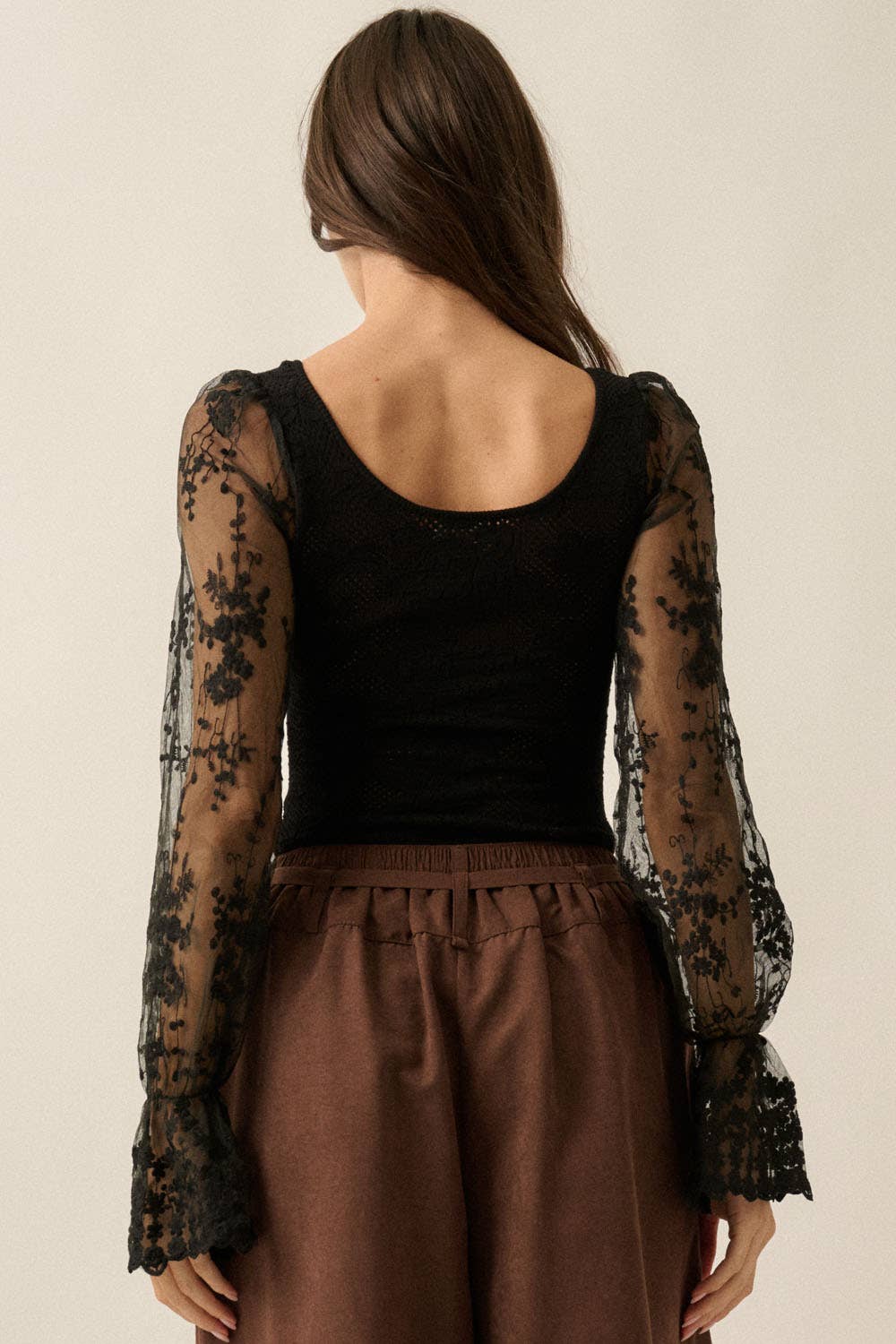 Pointelle Lace Bubble-Sleeve Bodysuit