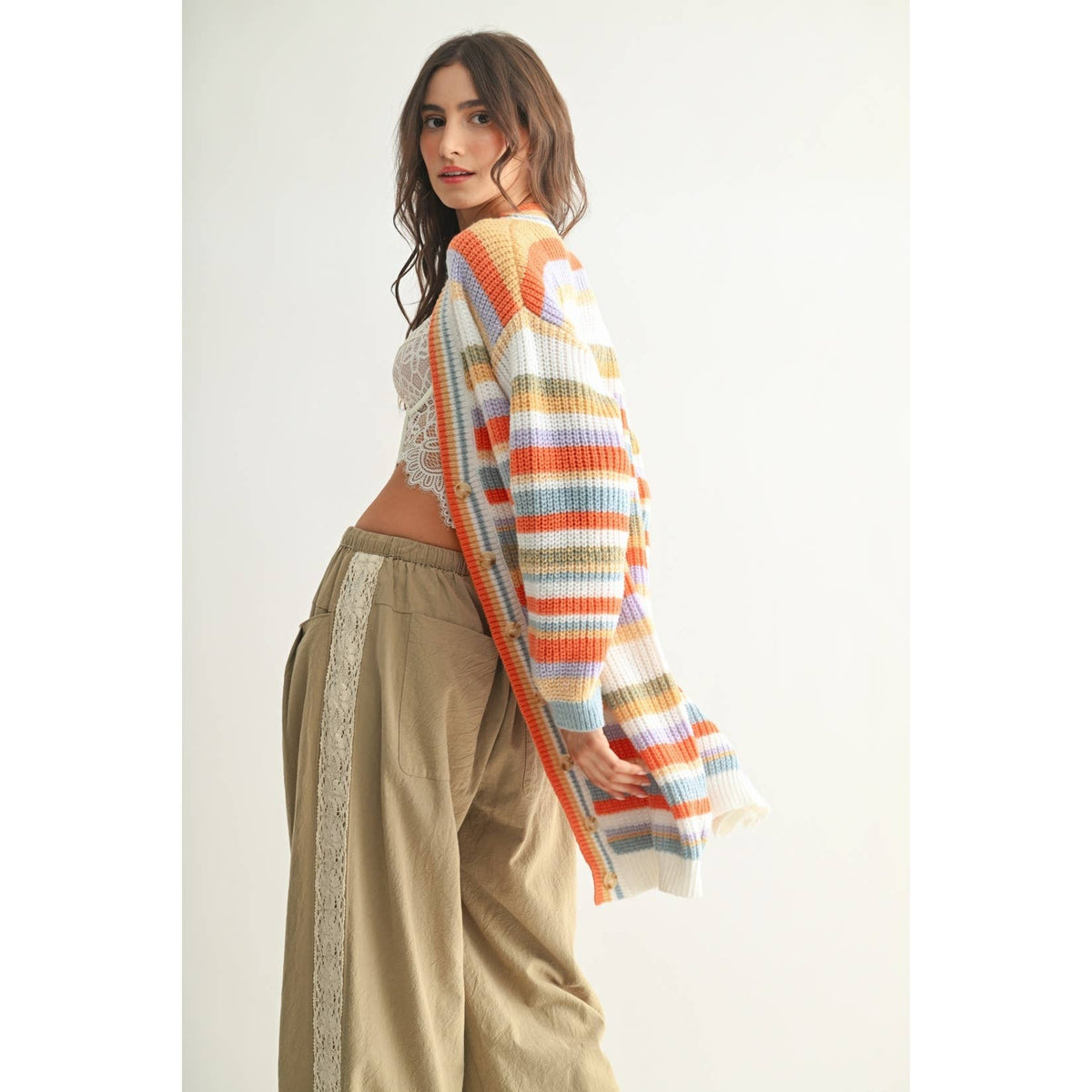 Cross the Rainbow Striped Button-Up Knit Cardigan