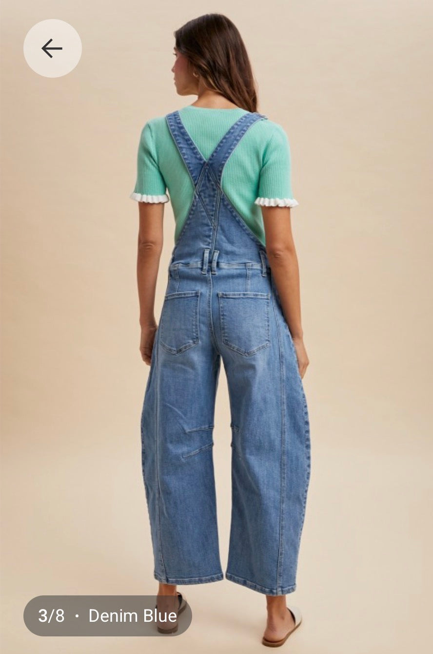 Denim Barrel Overalls