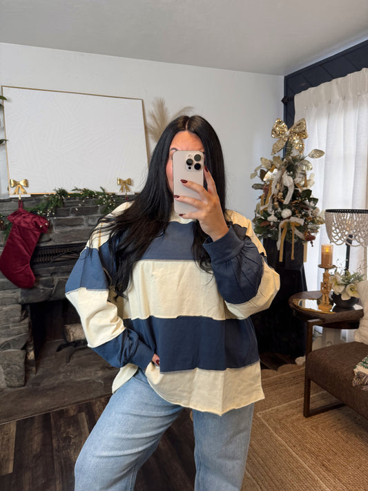 Contrast Panel Long Sleeve Slouchy Top