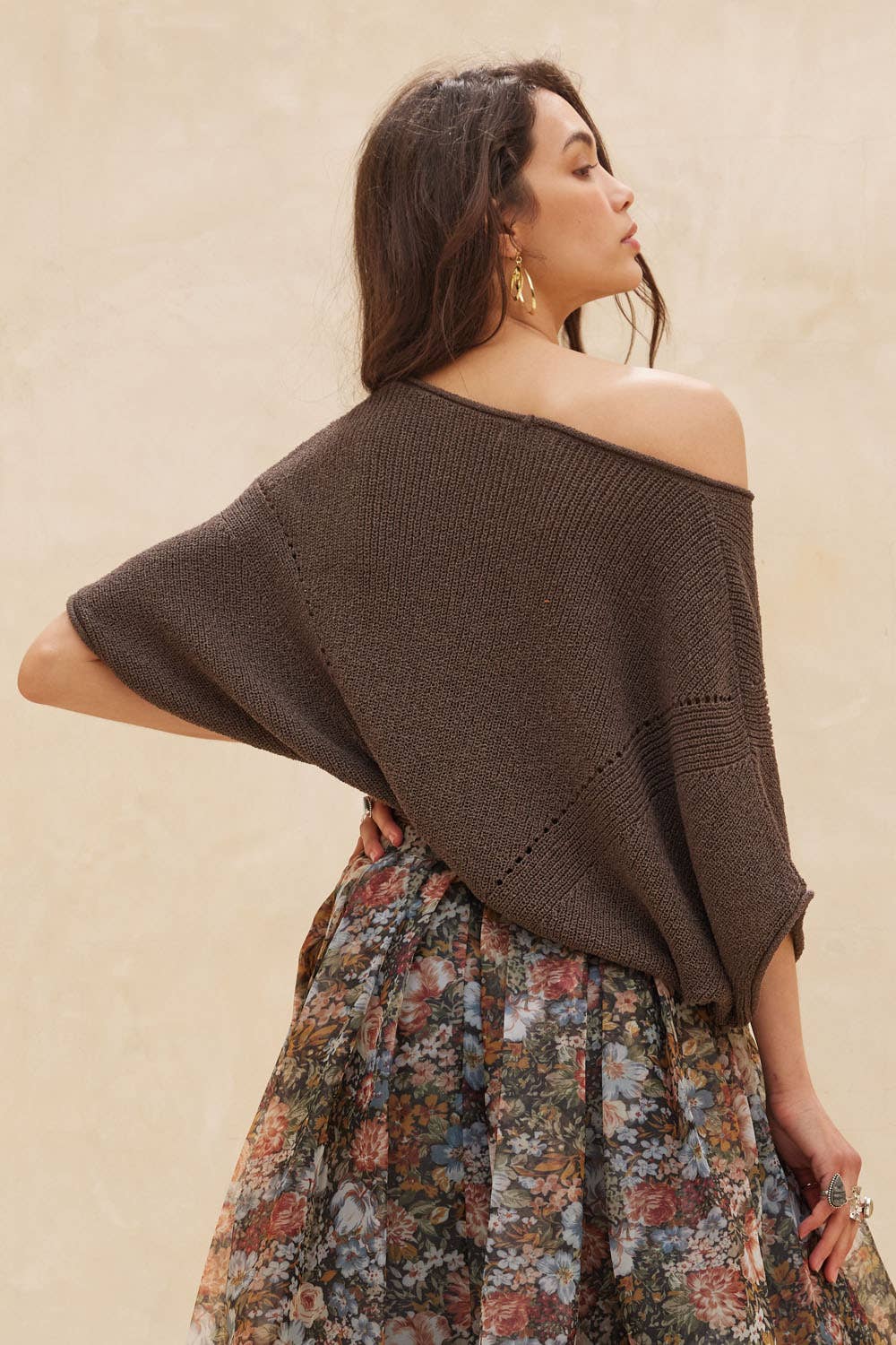 Short-Sleeve Pointelle Ribbed Knit Sweater