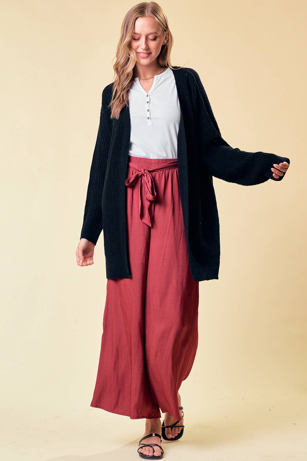 KNIT OPEN FRONT BLACK CARDIGAN