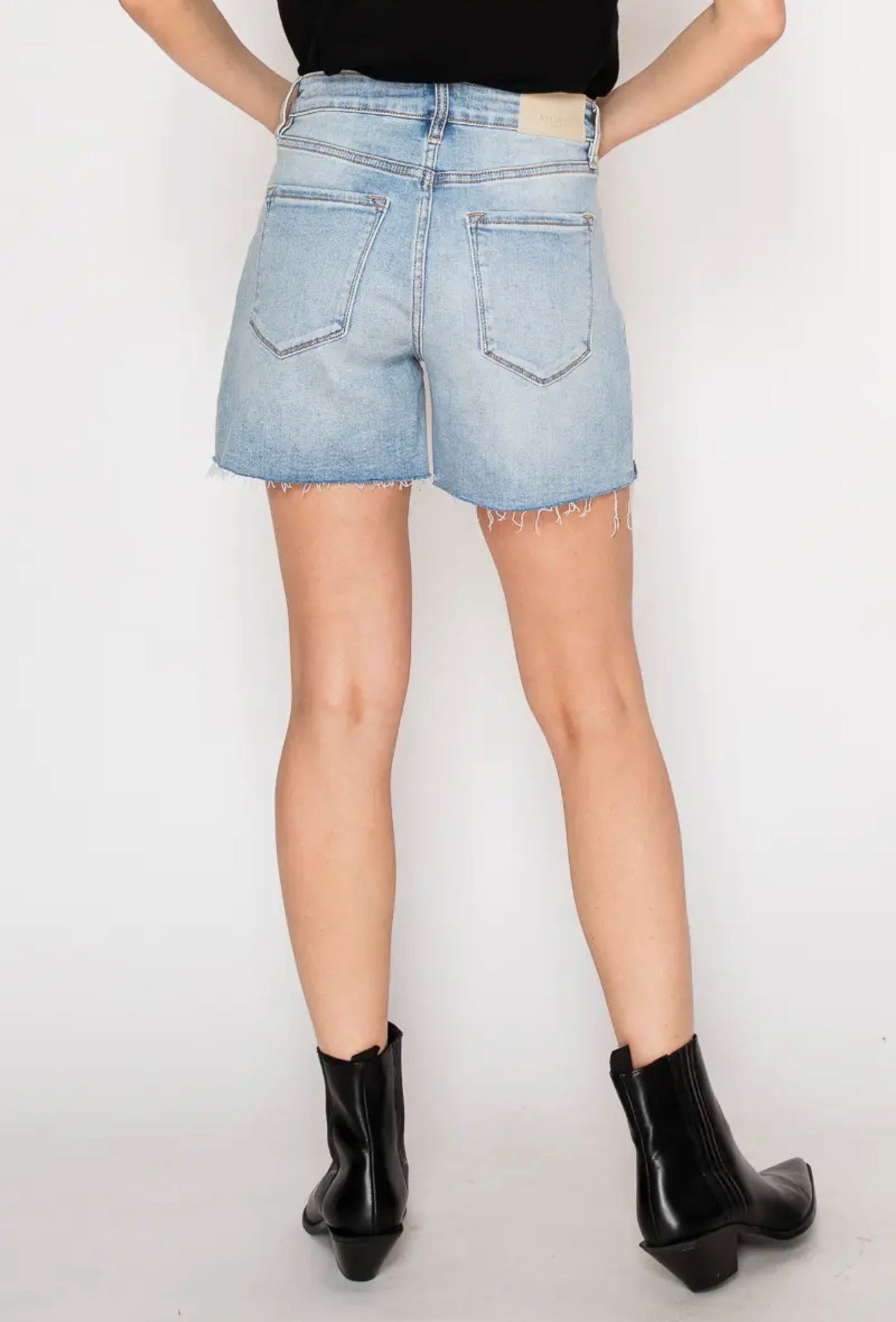 High Rise Midi Denim Short
