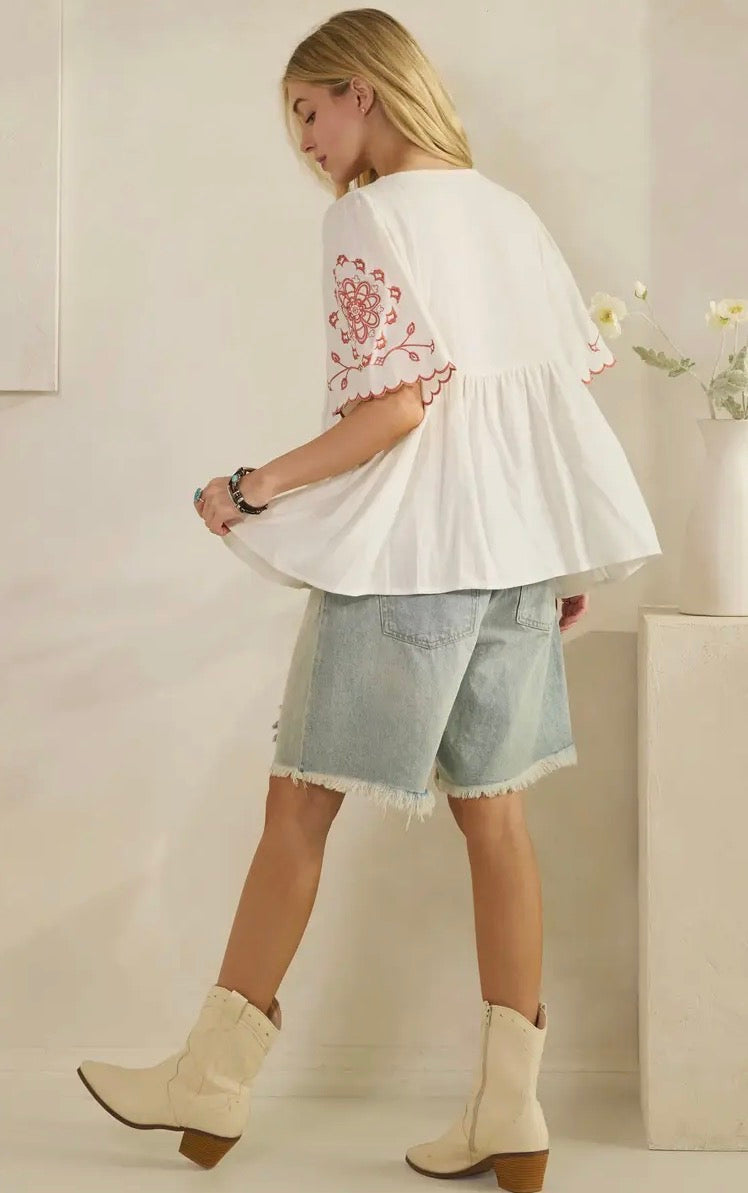 Scalloped Embroidered Blouse