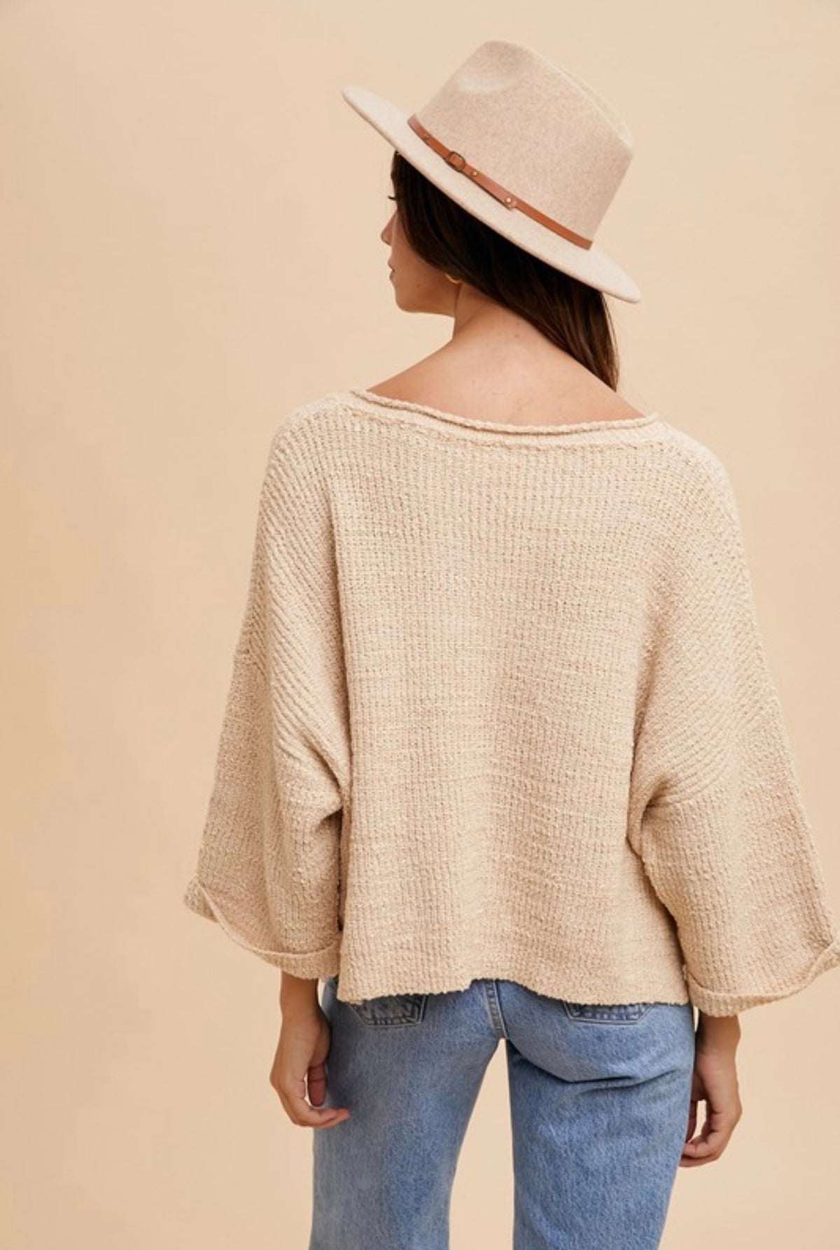 Textured Knit V Neck Sweater