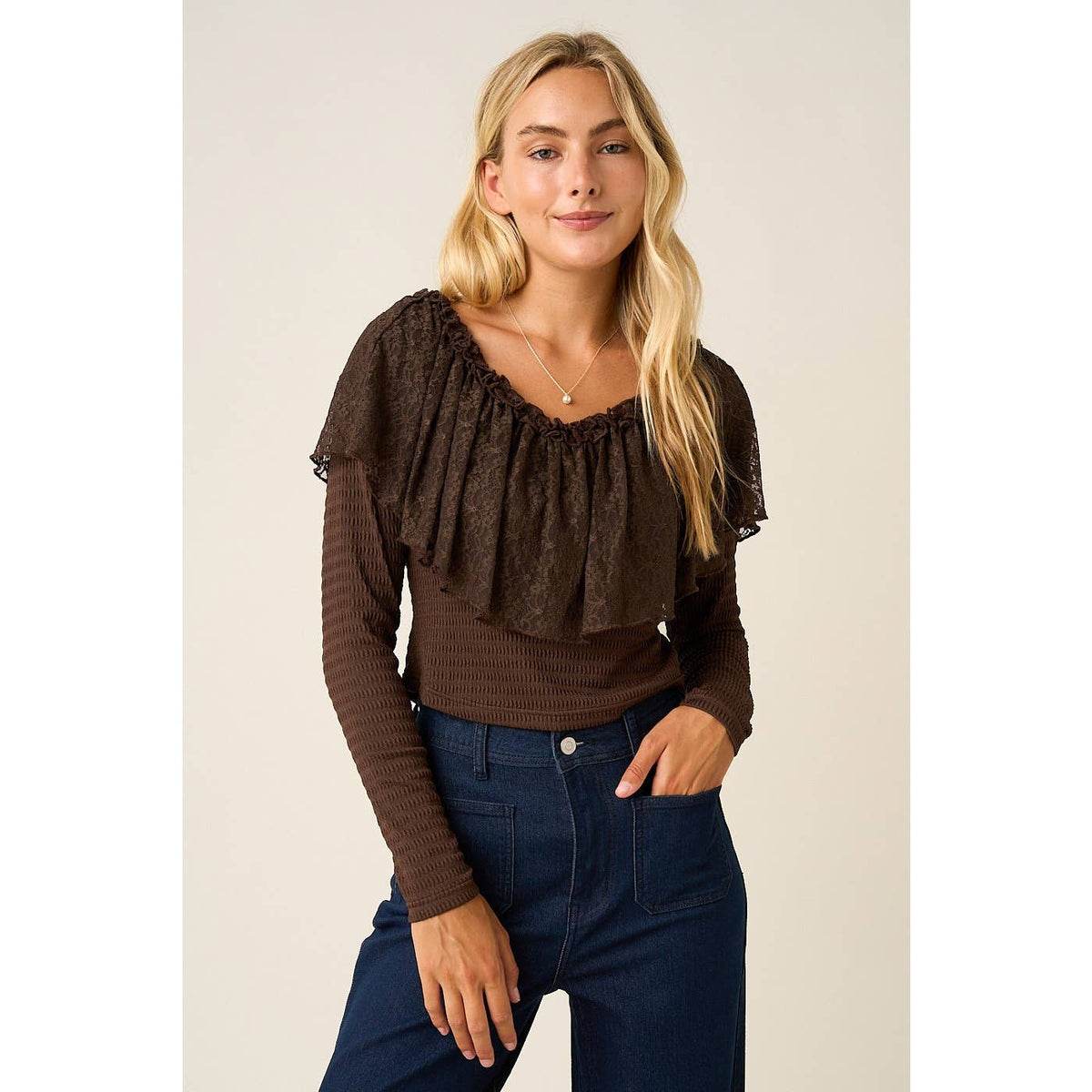 Lace Ruffle Long Sleeve Top