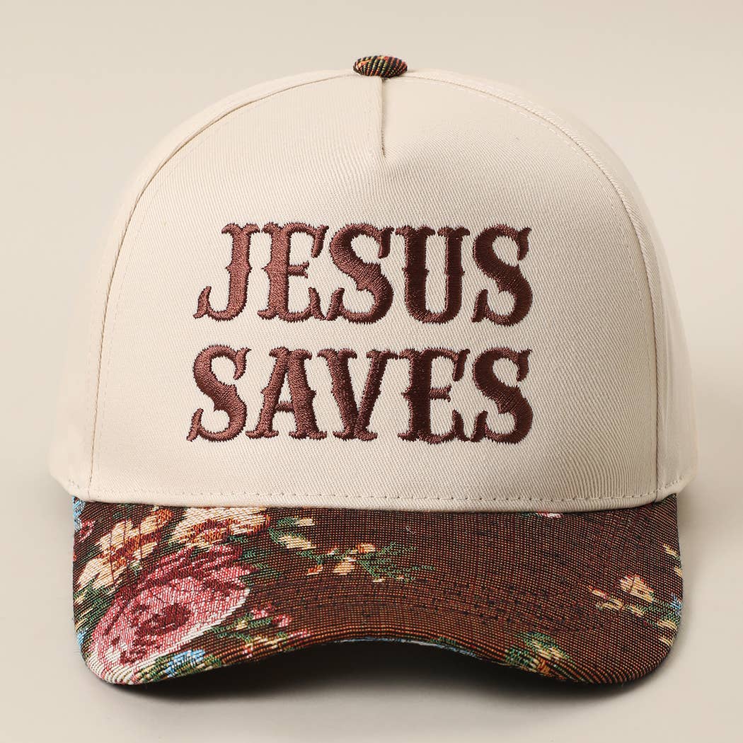 JESUS SAVES Embroidered Floral Tapestry Trucker Hat