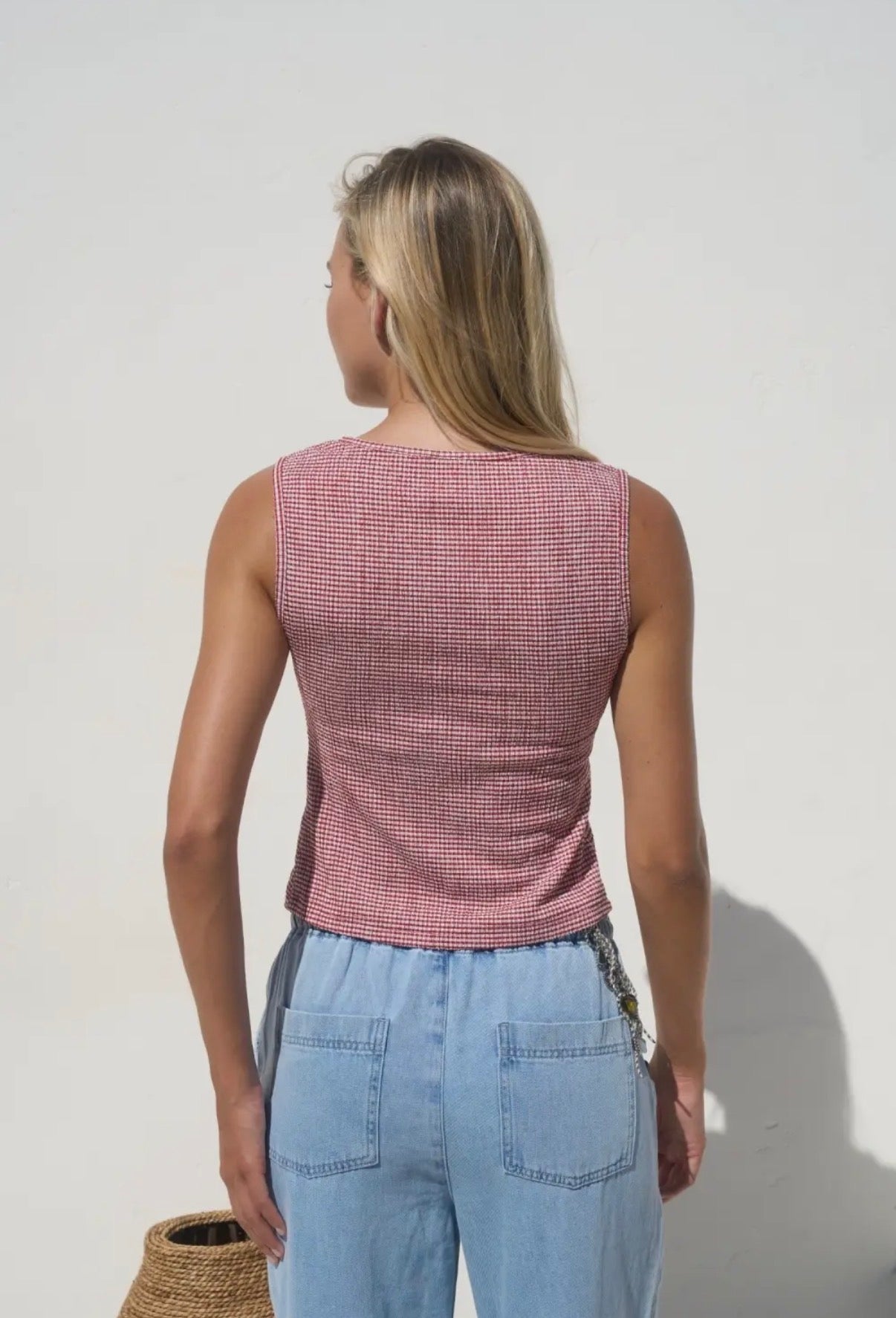 Gingham Button Front Top