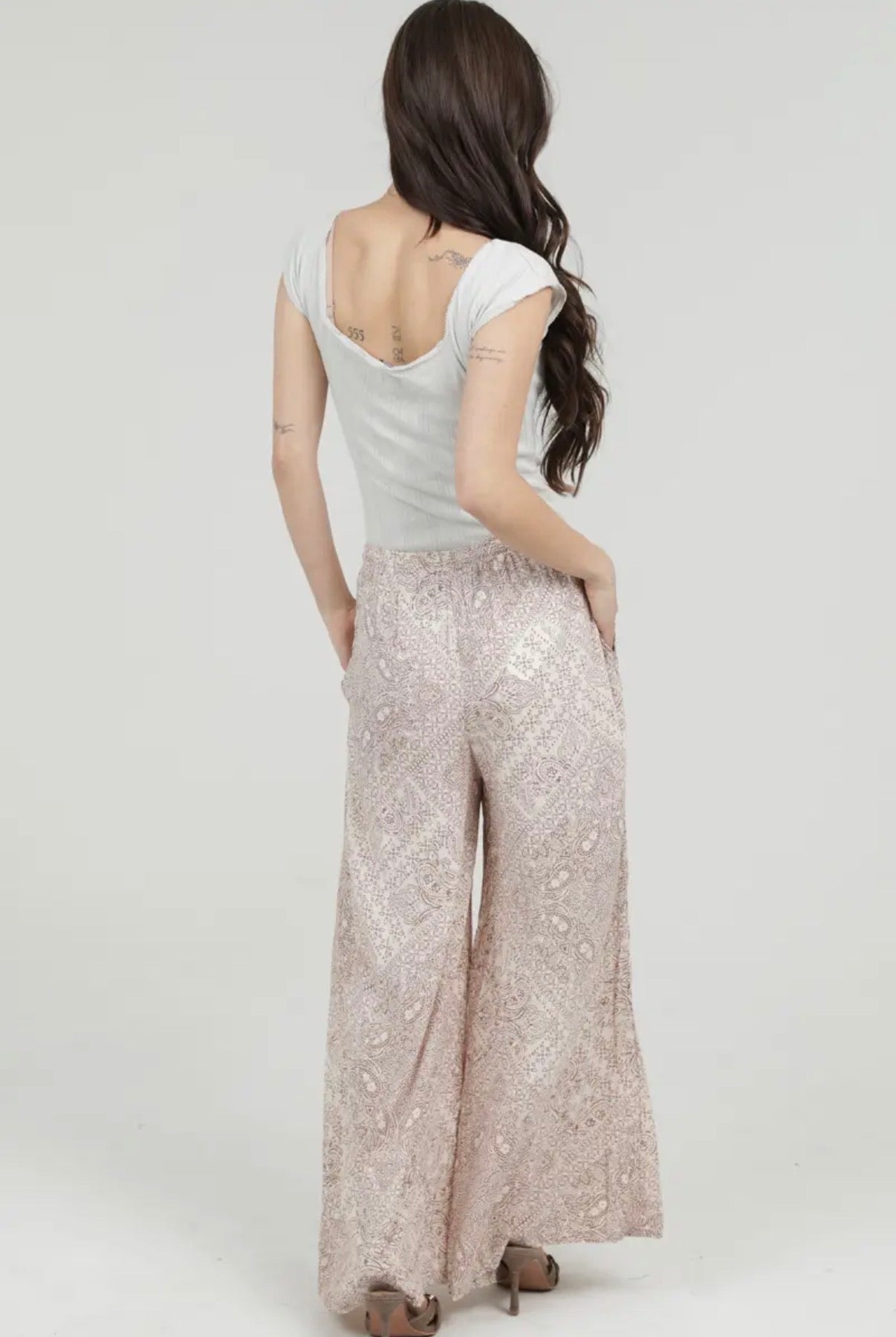 Printed Wide Leg Pants Mocha