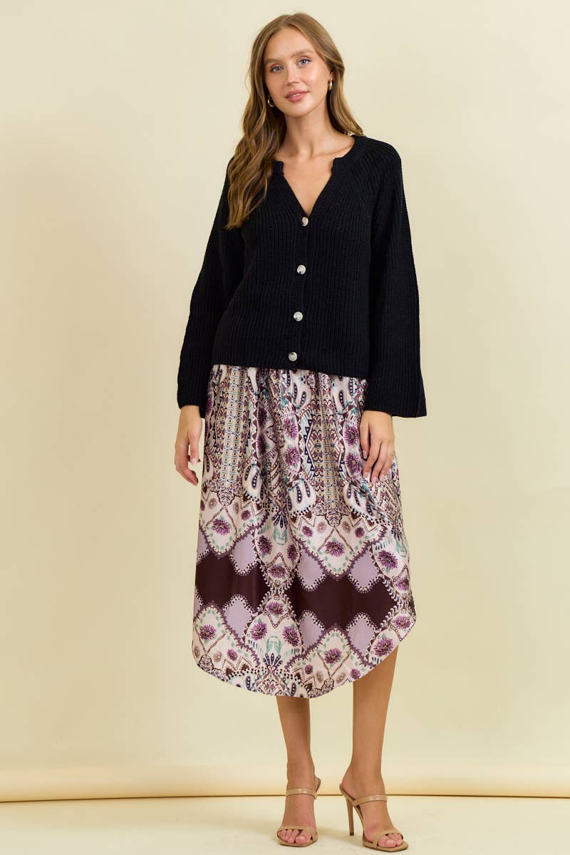 FLARE SLEEVE RIBBED CARDIGAN