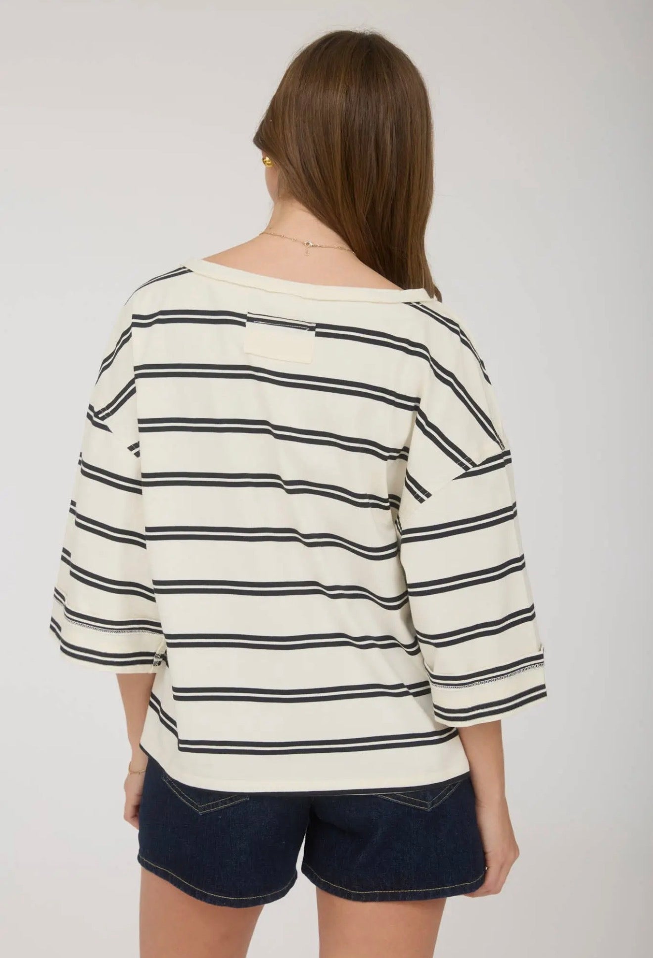 Oversized Sleeve Striped Tee Shirt