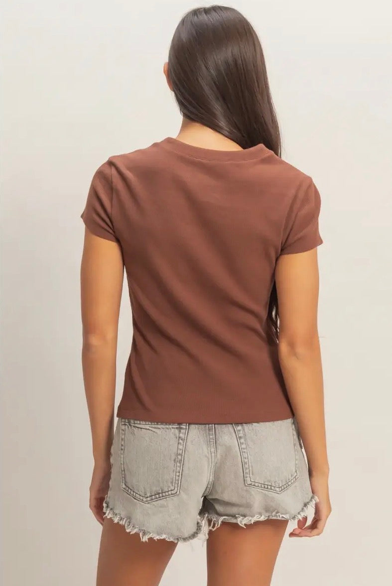 Ribbed Button Front Tshirt