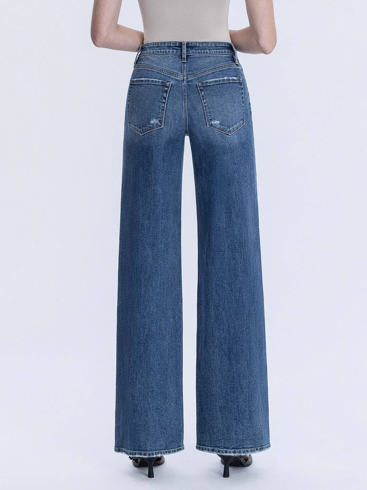 BROOKS HIGH RISE DISTRESSED KNEE WIDE LEG JEAN