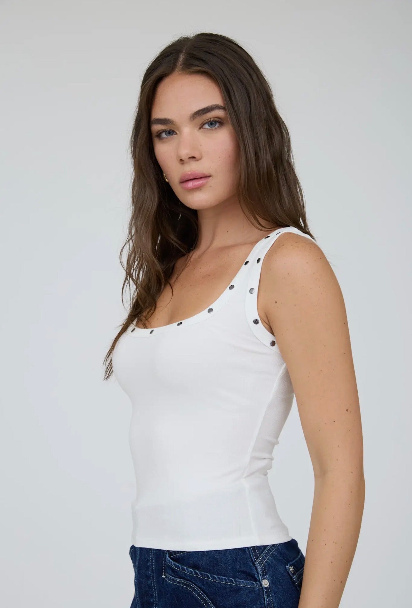 Stud Detail Tank Top White
