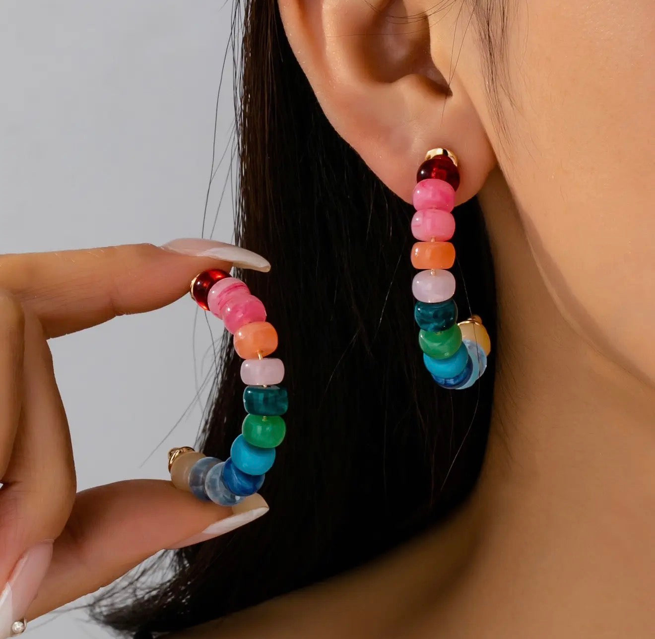 Rainbow Beaded Hood Earrings