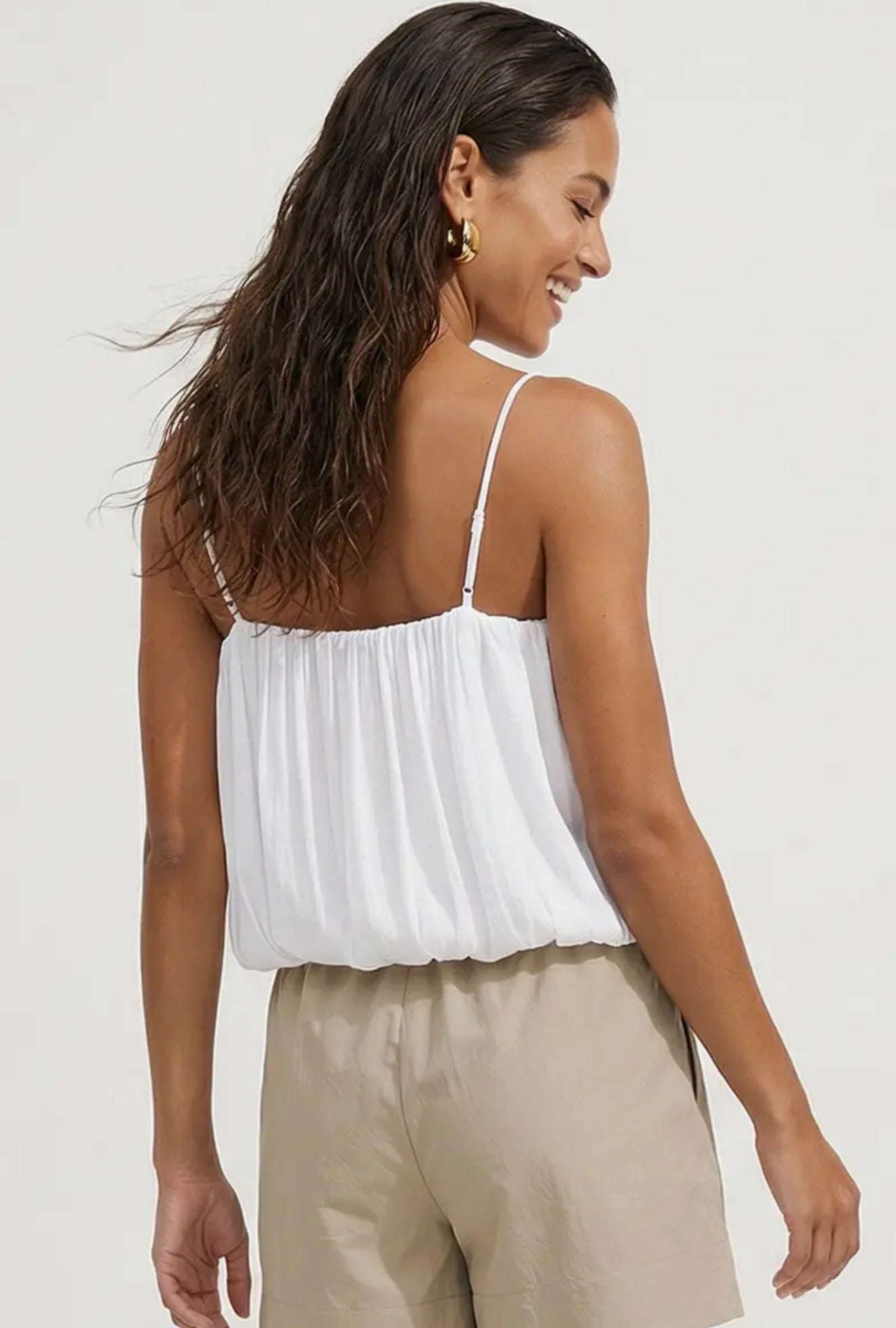 Cropped Bubble Hem Tank Top White