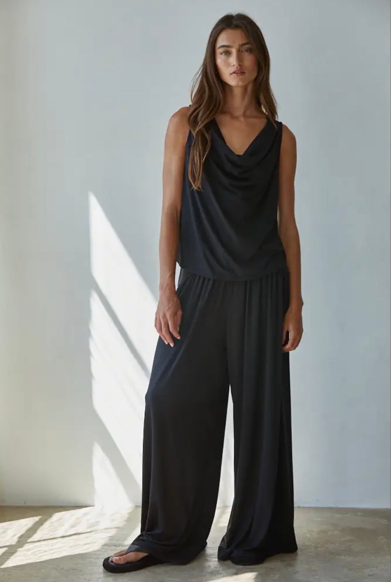 Black Flowy Straight Leg Pant