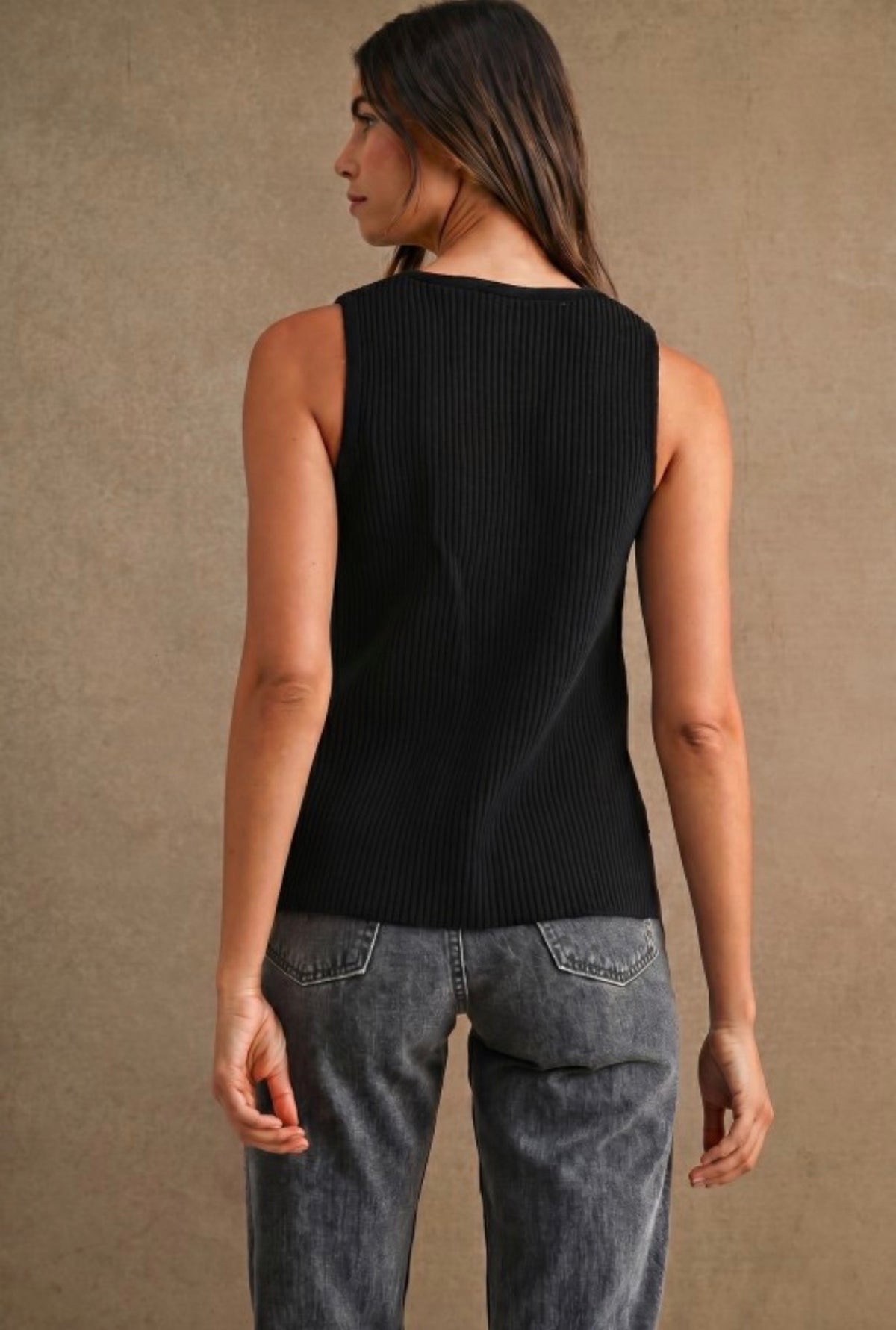 Black Button Vest Top