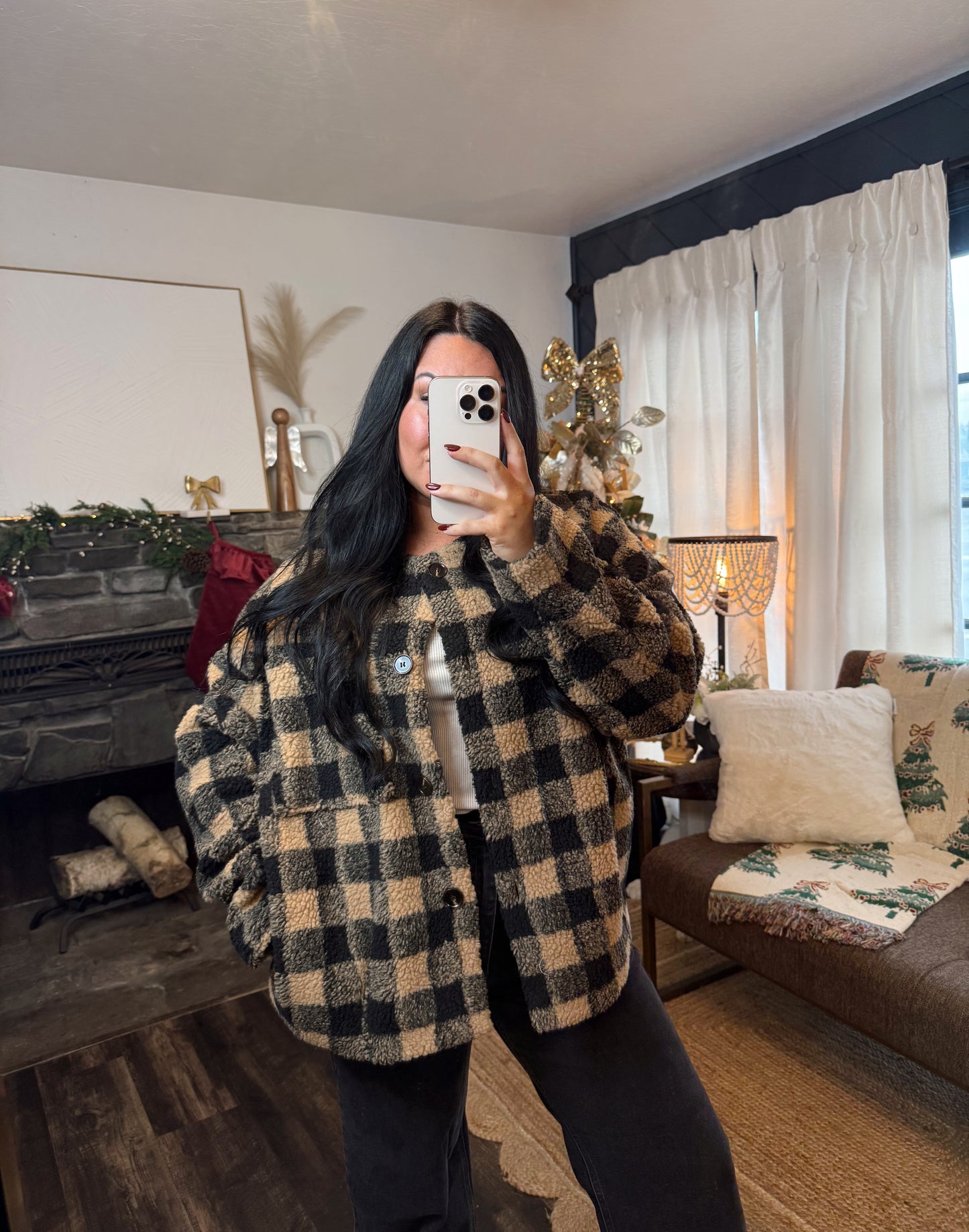 Taupe and Black Plaid Jacket