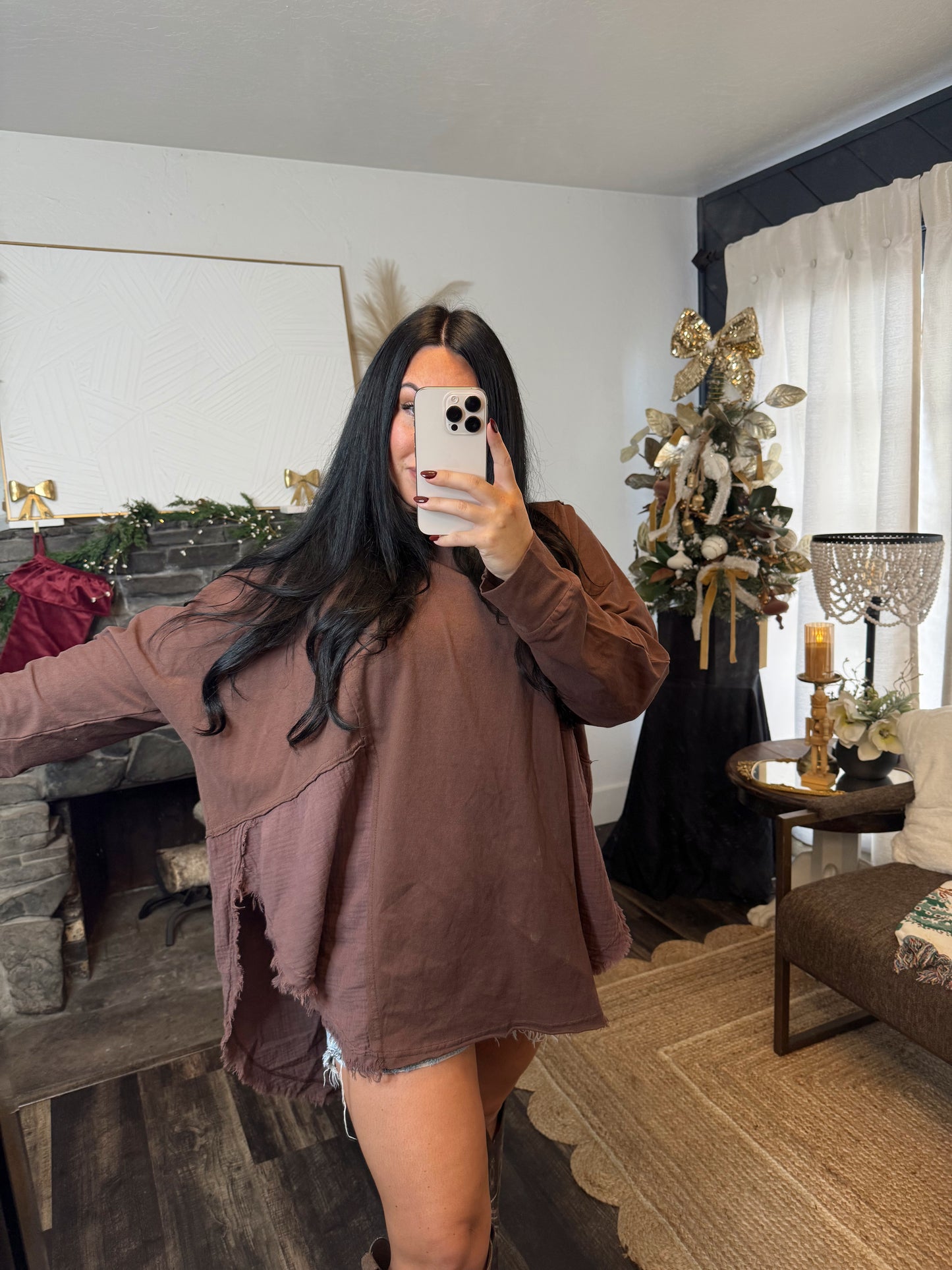 Oversized Chocolate Side Slit Top