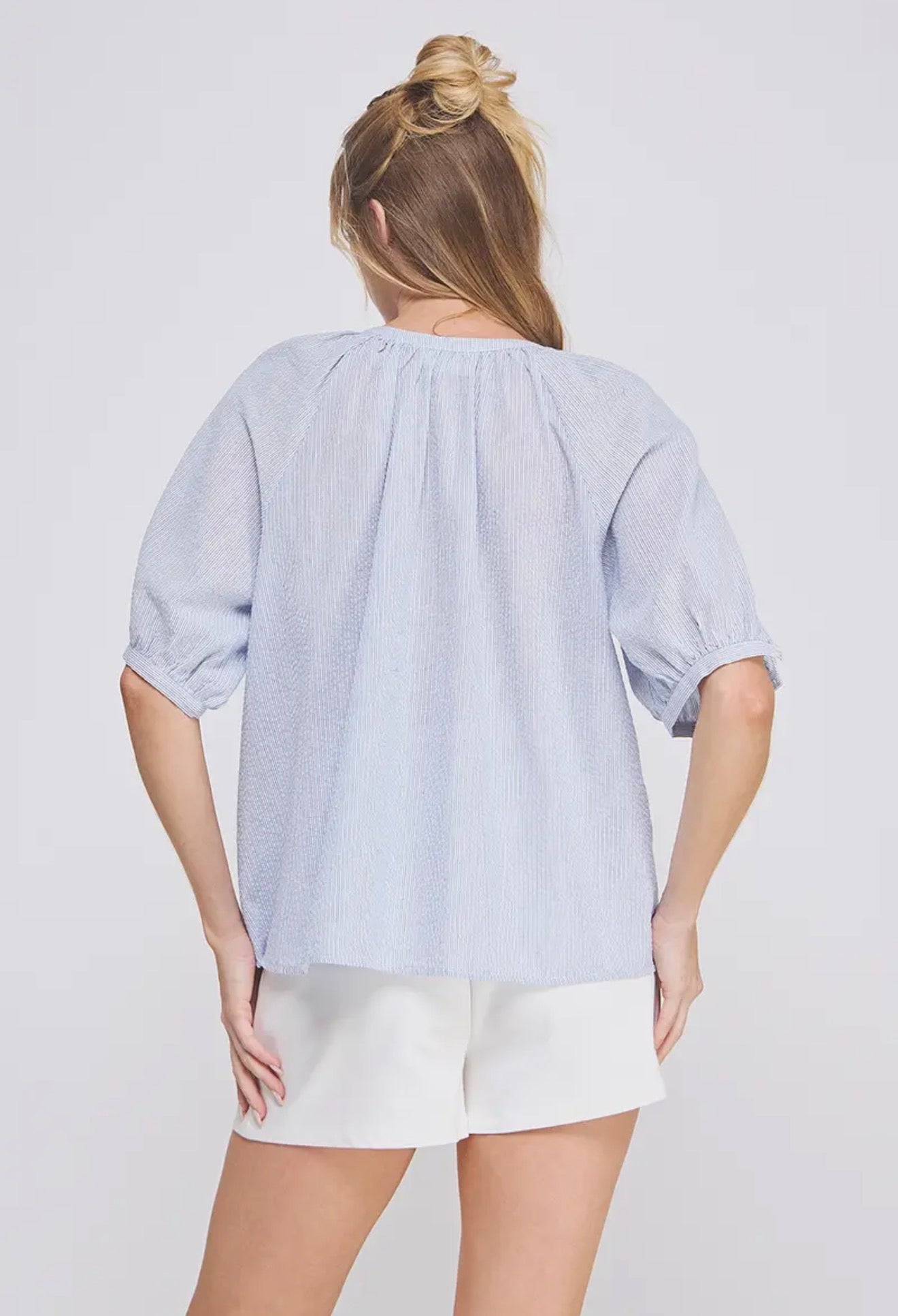 Blue Stripe Button Up Top