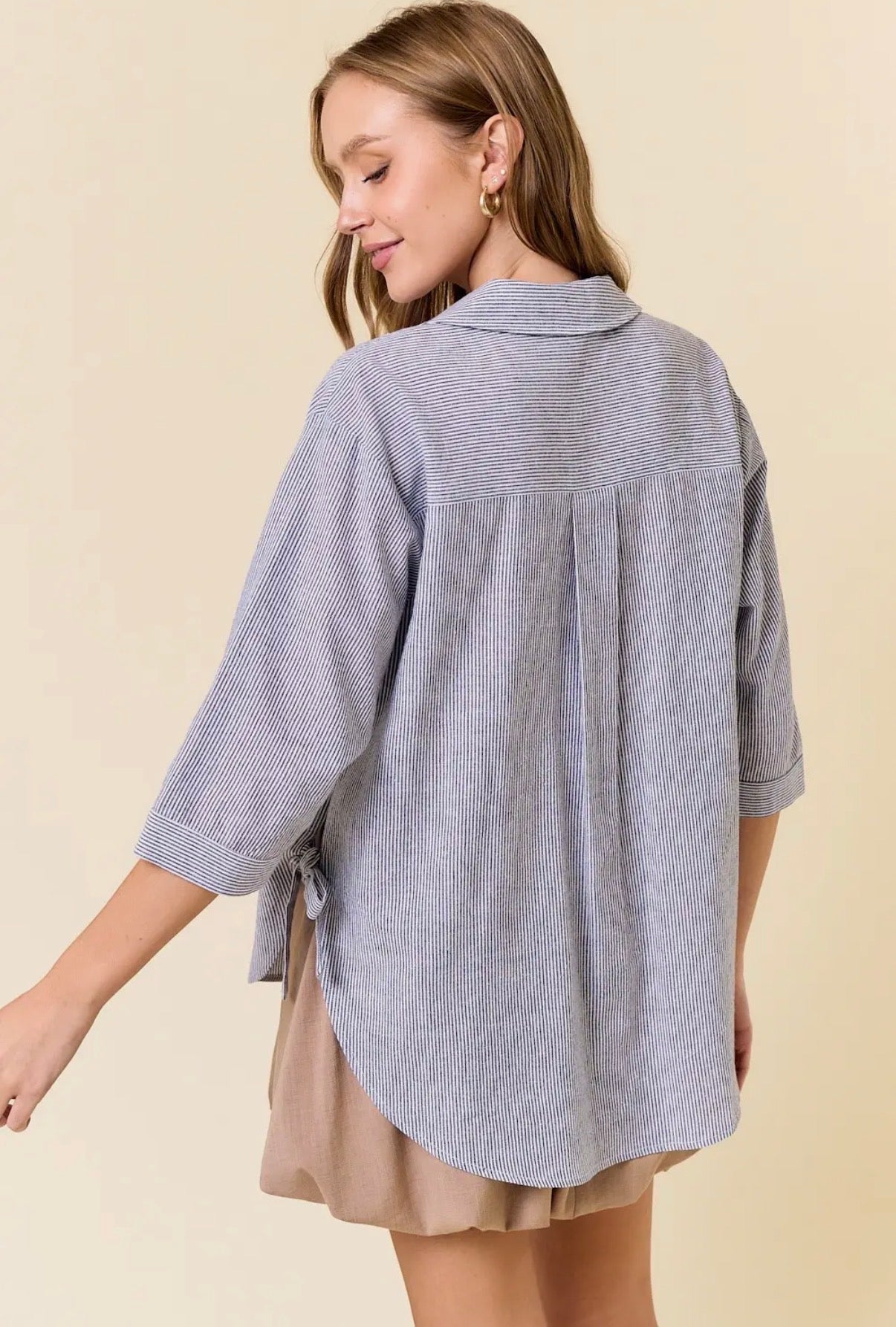 Stripe 3/4 Button Up Top