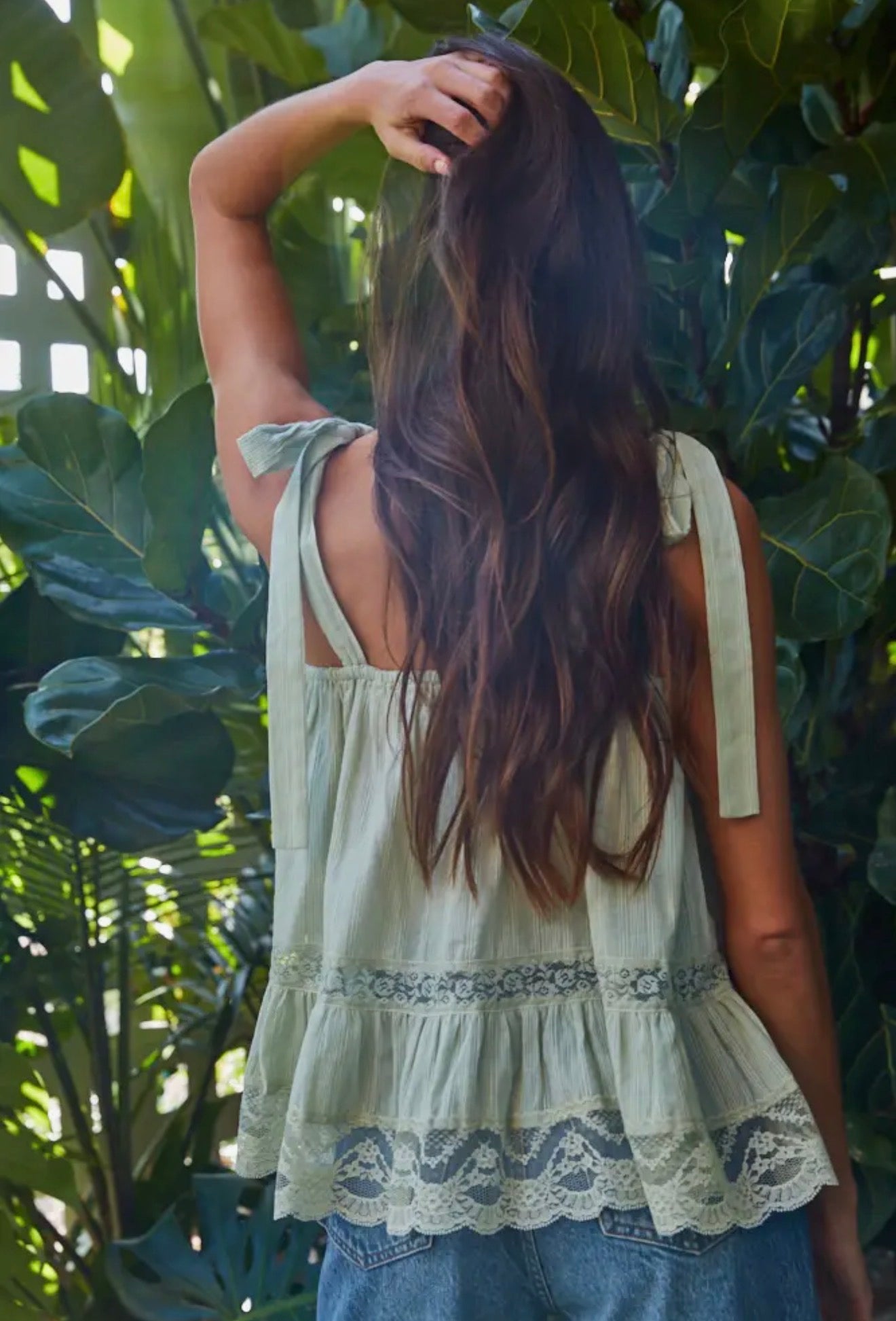 Tie Strap Green Lace Top